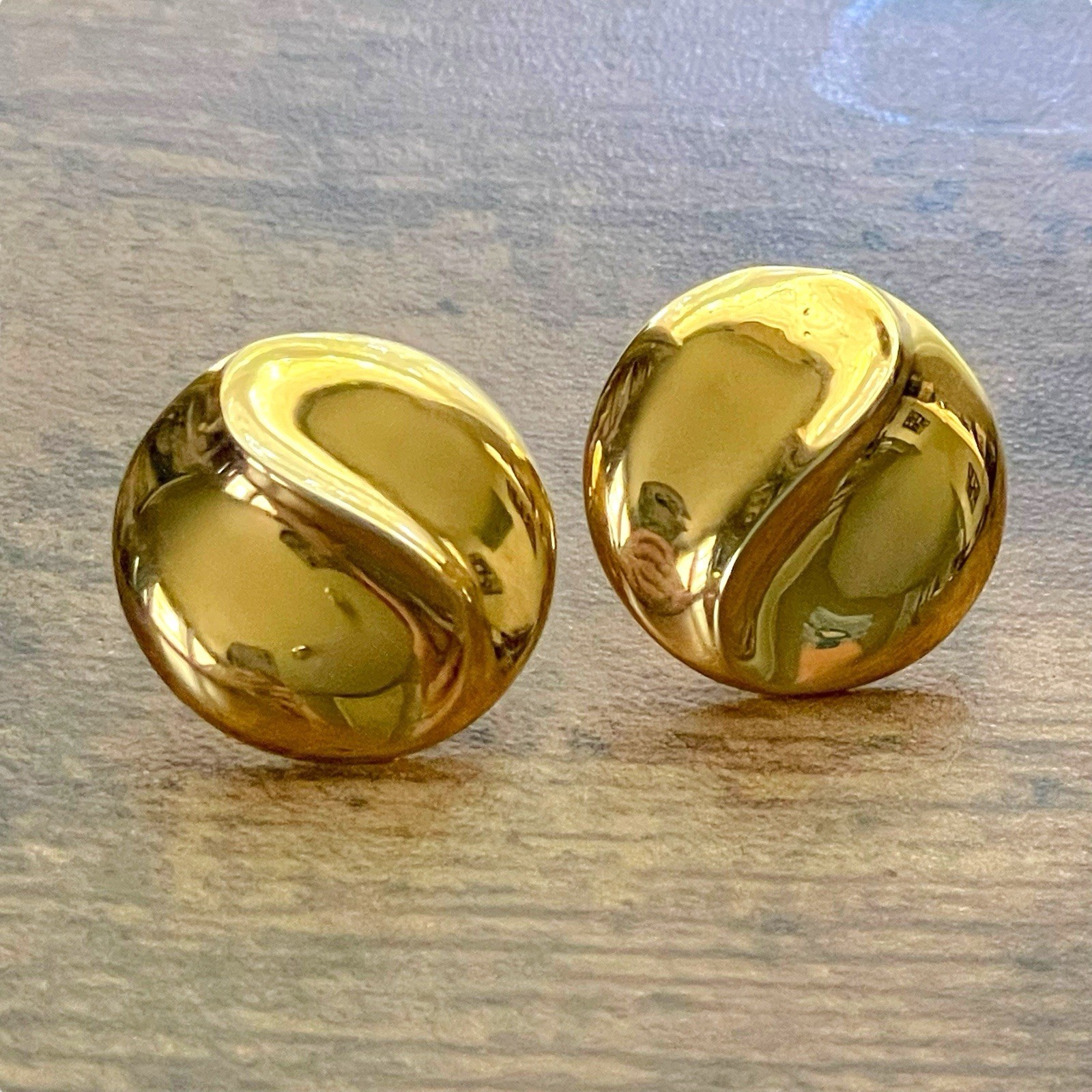 Vintage 1980s Trifari Earrings Gold Tone Swirl Button Post Back Signed Old Money