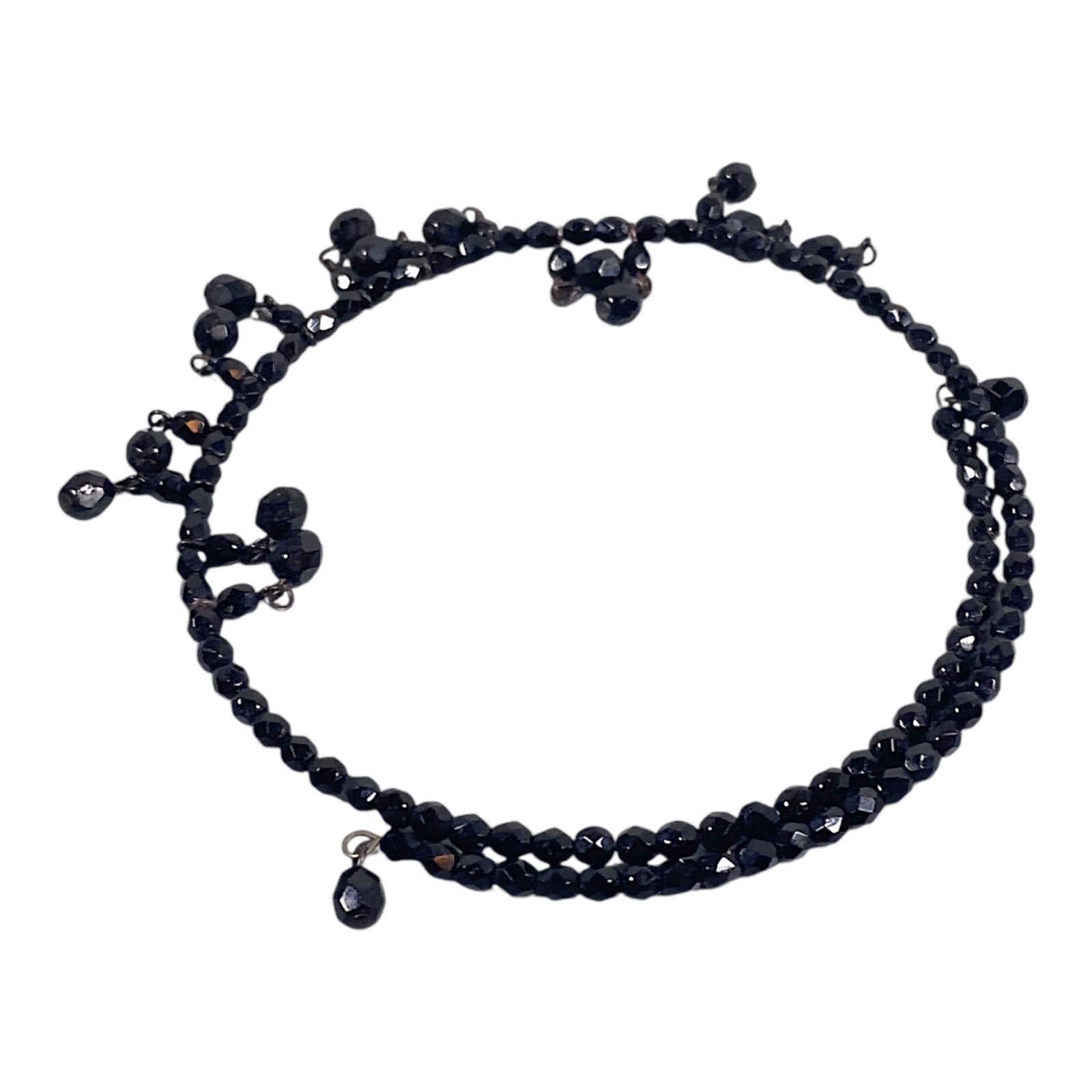 Victorian Revival Choker Necklace 16″ Black Glass Wire Dangle MCM VTG Witch Goth