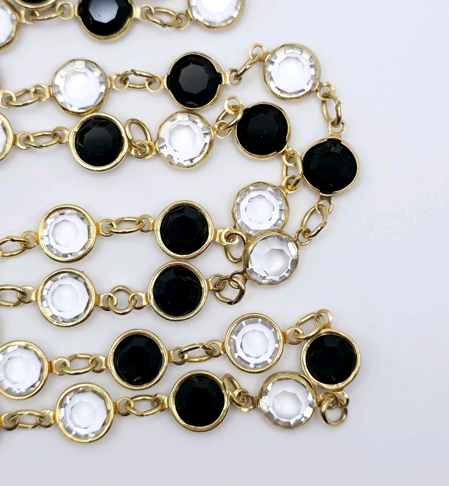 Vtg Austrian Crystal Bezel Station Necklace 30″ Bracelet Gold Tone Black Clear