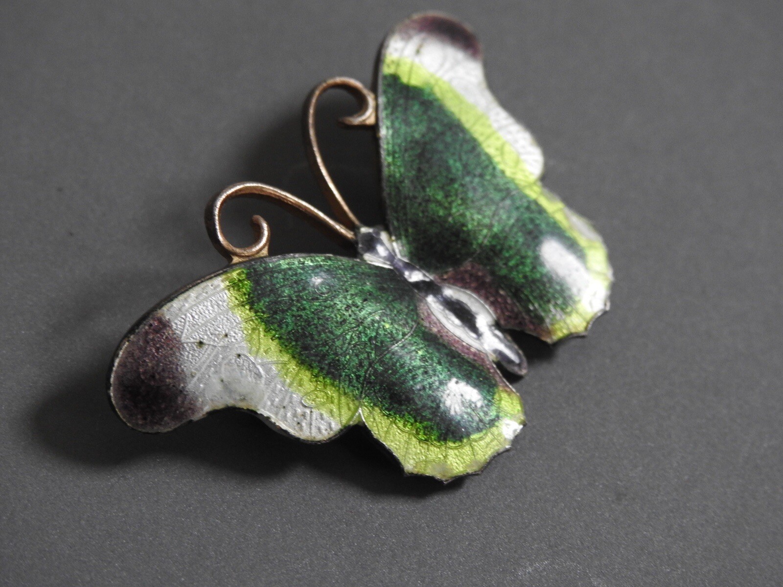 Beautiful green/white/brown ENAMEL BUTTERFLY PIN brooch