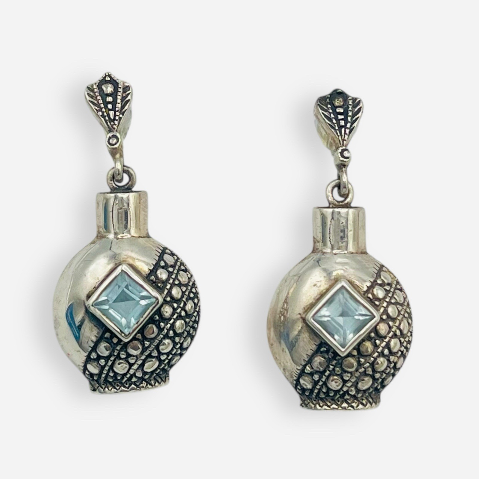 Vintage Sterling Silver Blue Topaz Dangle Drop Earrings Post
