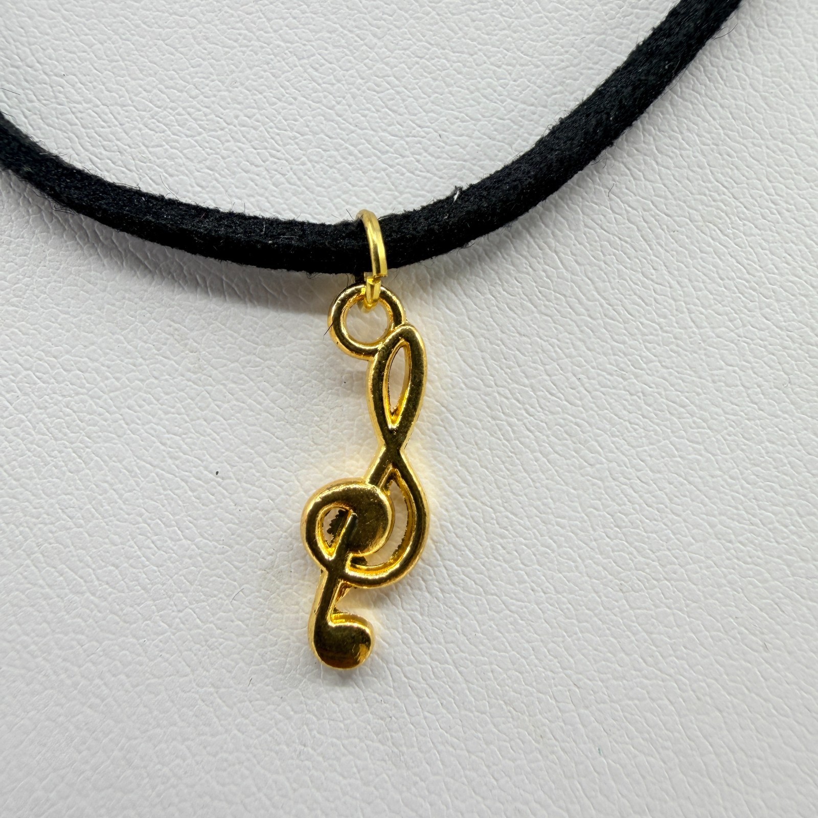 Vintage Black Choker Necklace Layered Double Strand Suede Studded Treble Clef