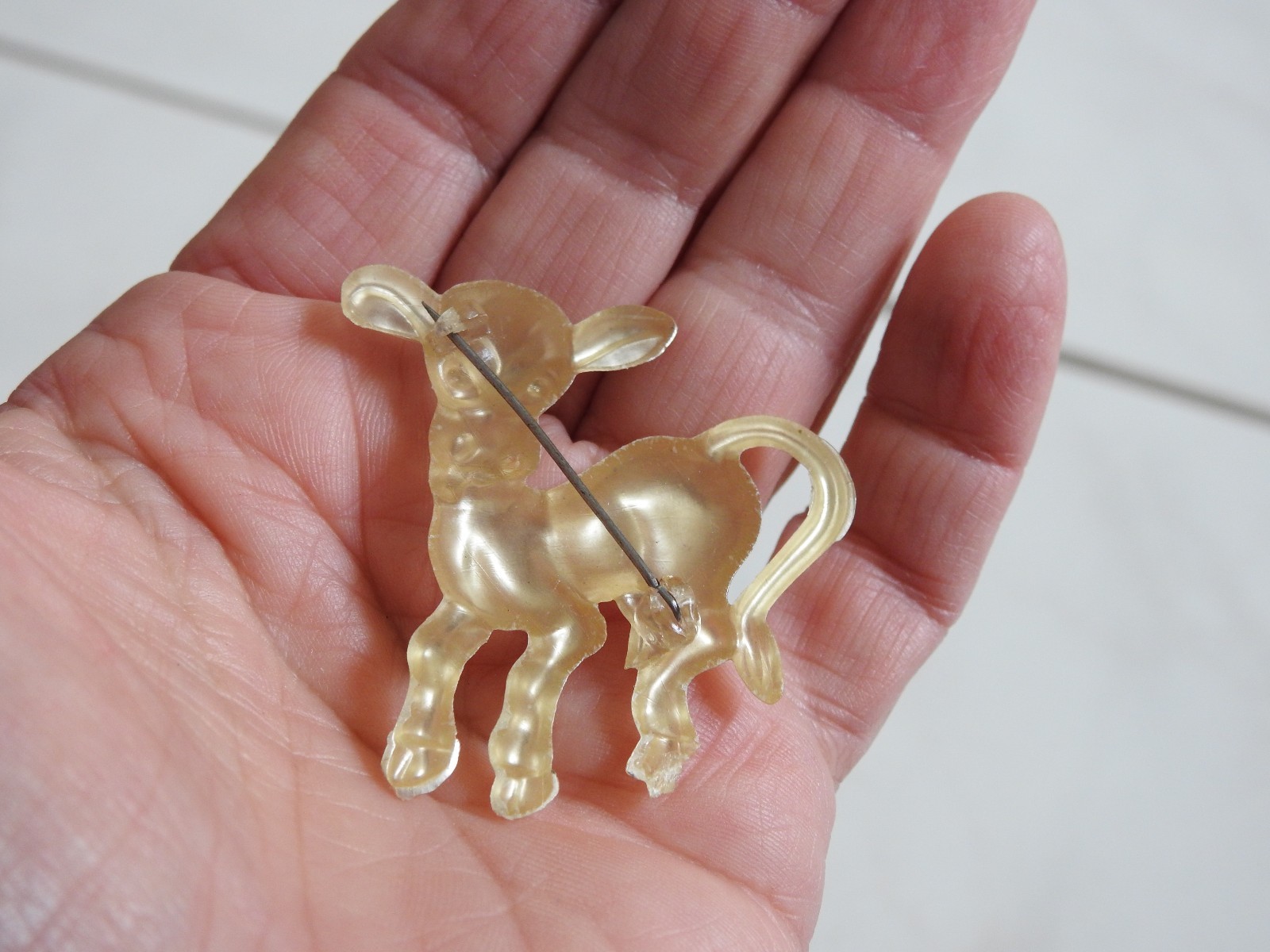 estate silly CALF pin brooch cow tongue out vintage molded plastic