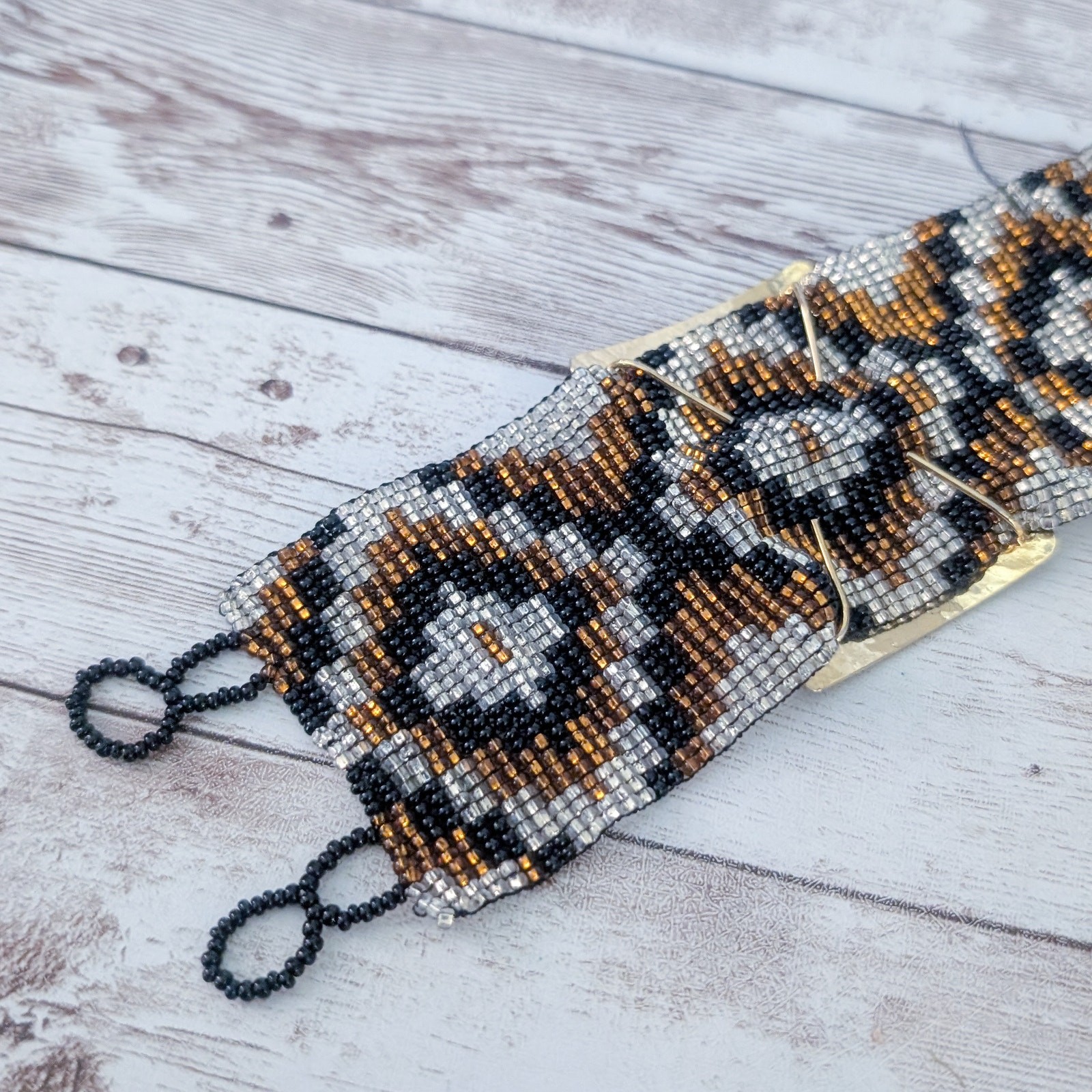 Vintage Bracelet Beaded with Gold Tone – Wide Bracelet