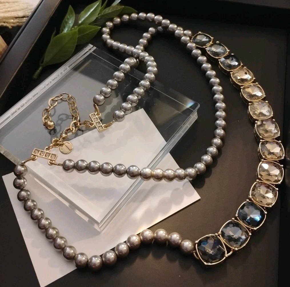 Chunky! TALBLOT’S Designer Double Strand Faux Pearl and Ombre Gems 18″+ Necklace