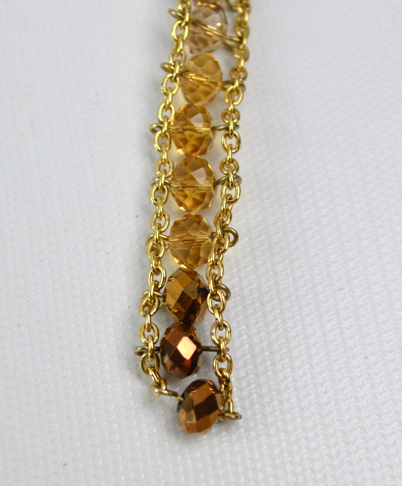 Gold Tone Dangle Pierced Hook Earrings Row of Gold Color Faceted Beads 4.5″