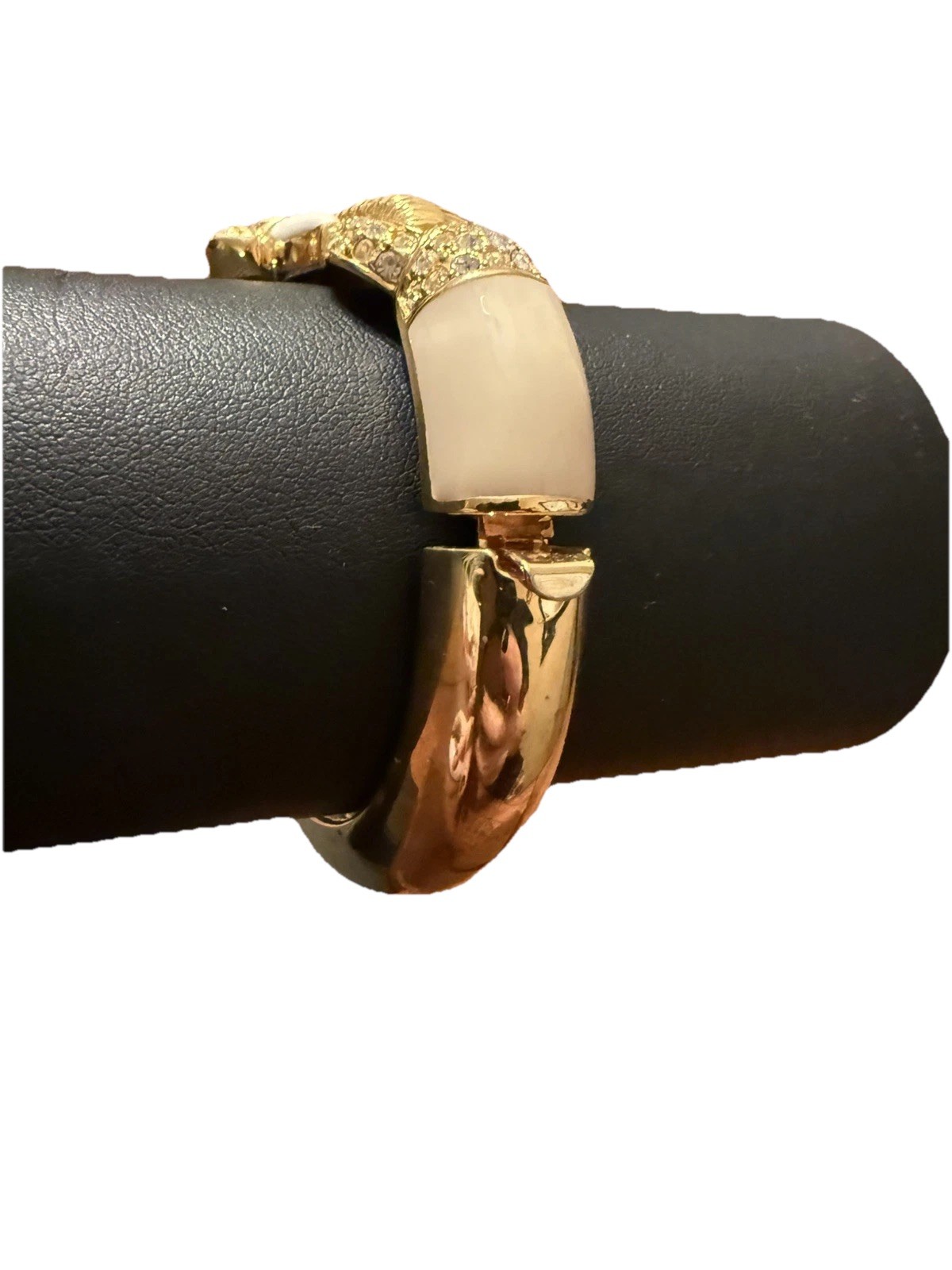 Vintage Elephant Bracelet Gold Toned Cream White Clamped