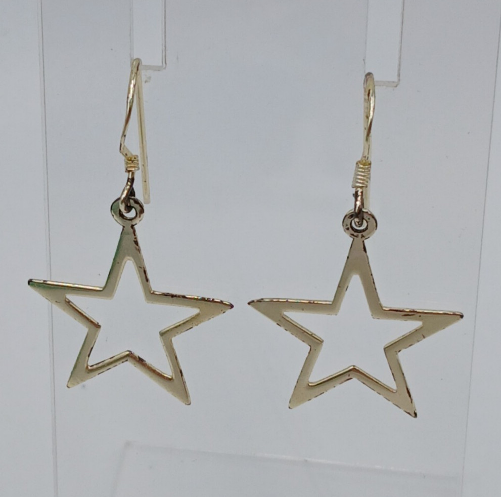 VTG 925 Star Dangle Earrings 1.5in Drop Sterling Silver 1.59g Celestial Estate