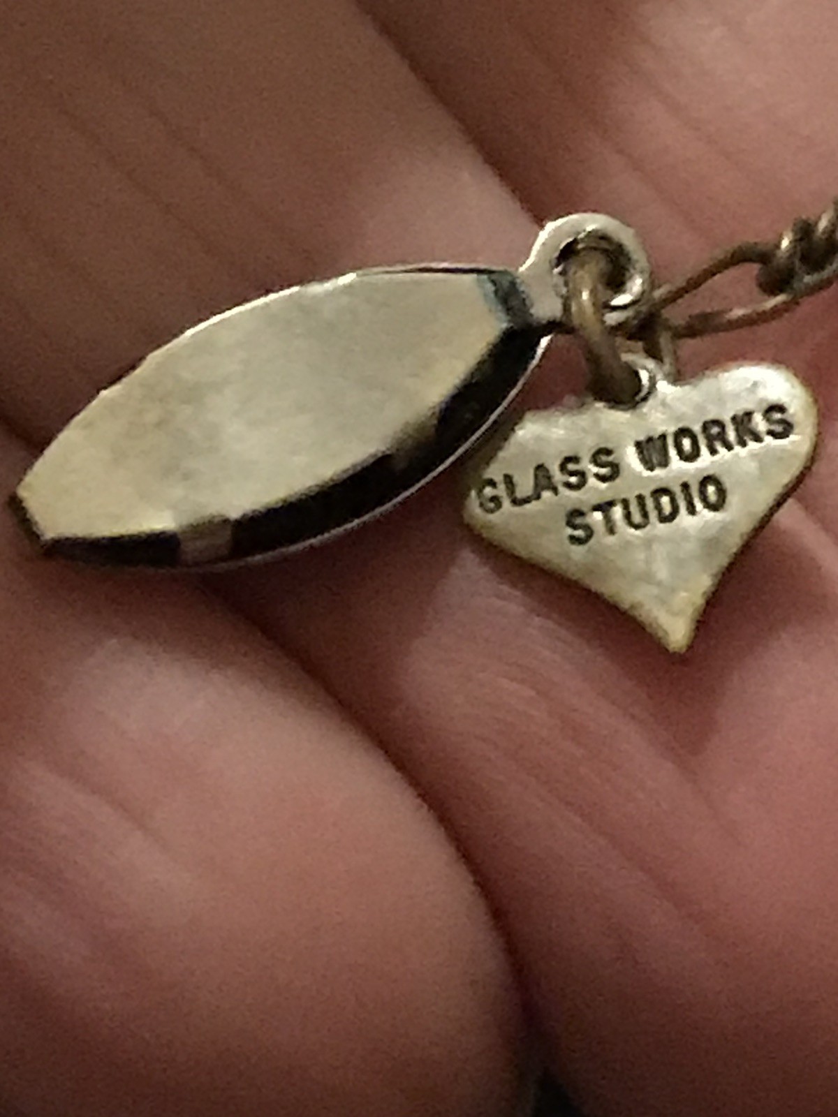 Vintage Glass Works Studio Charm Necklace Brass With Glass Hearts & brass Charms
