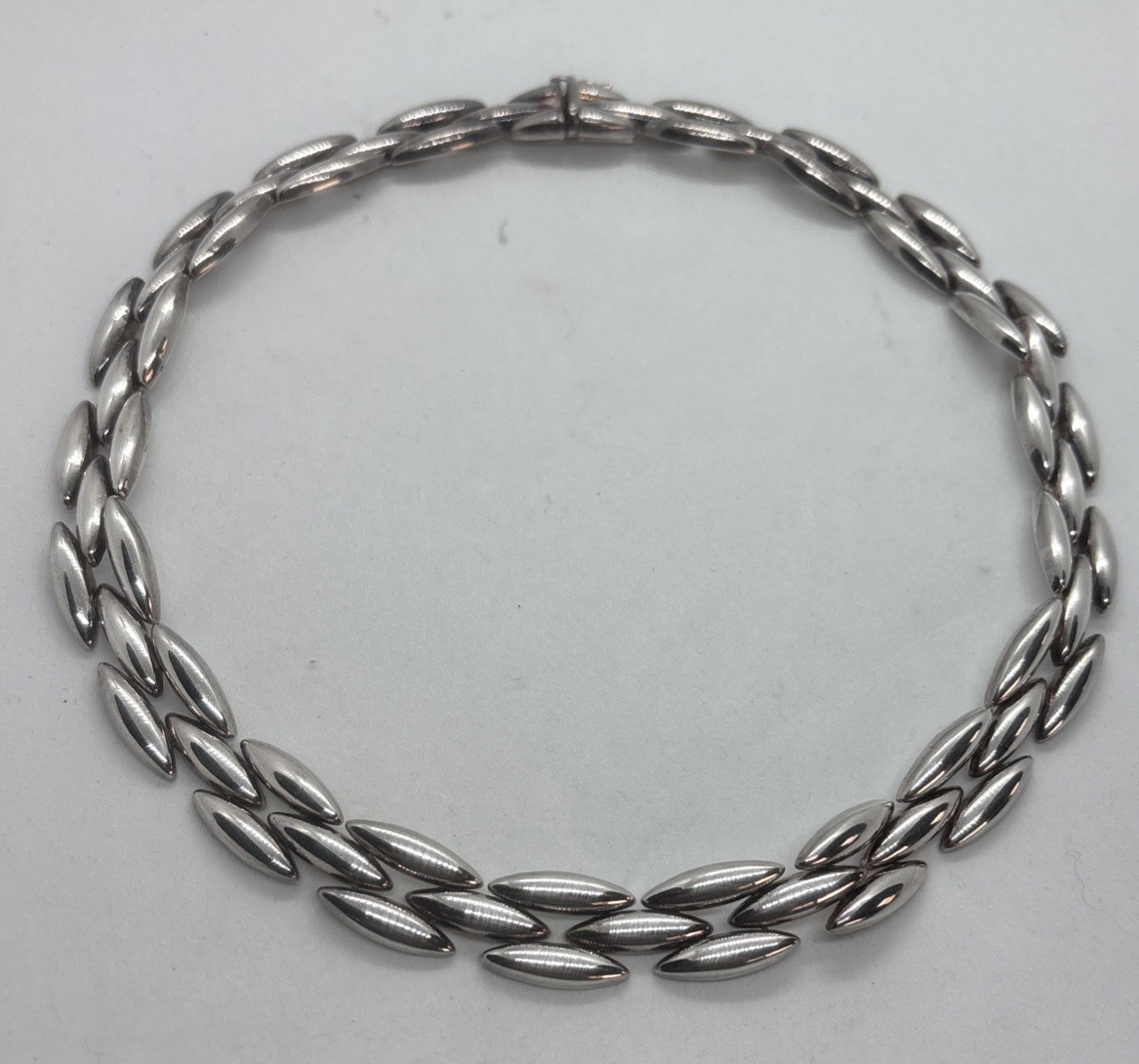 Vintage Sterling Silver Modernist Choker Necklace Marquis Link Unisex43.3 Gr 16”