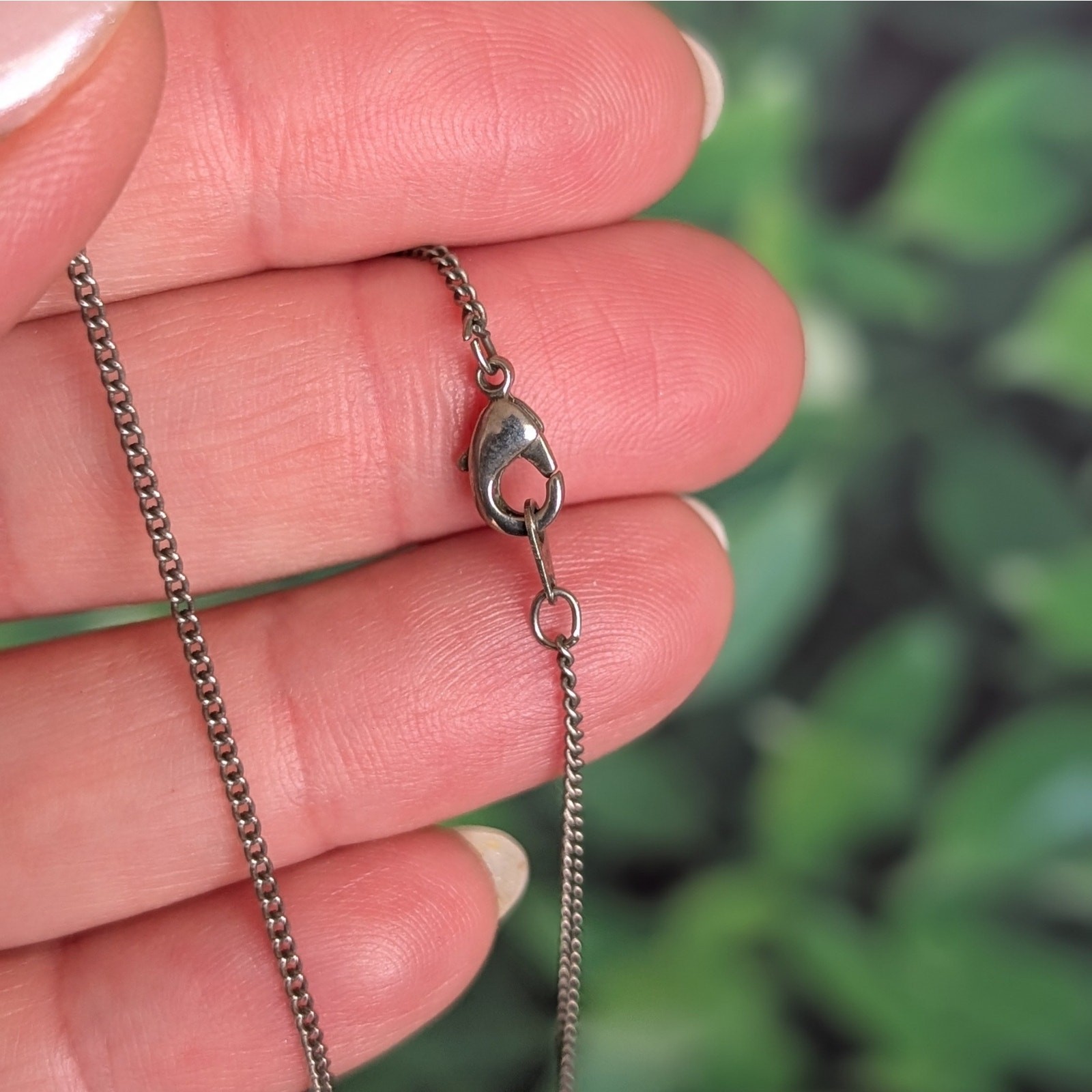 Vintage Blue Opal Sterling Pendant on Chain Oval Faux Diamond Accent Dainty 925