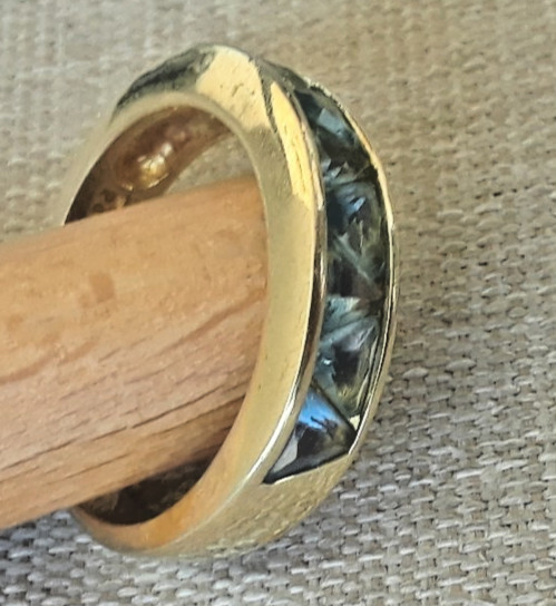 Vintage Trillion channel-set Blue CZ band ring 925 Gold Tone sterling silver PJM