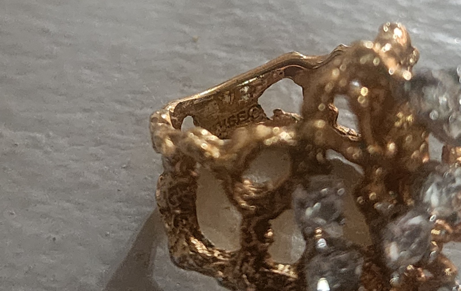 Vintage CZ Brutalist Cocktail Nugget Ring 18k HGE Gold Electroplate Size 4.75