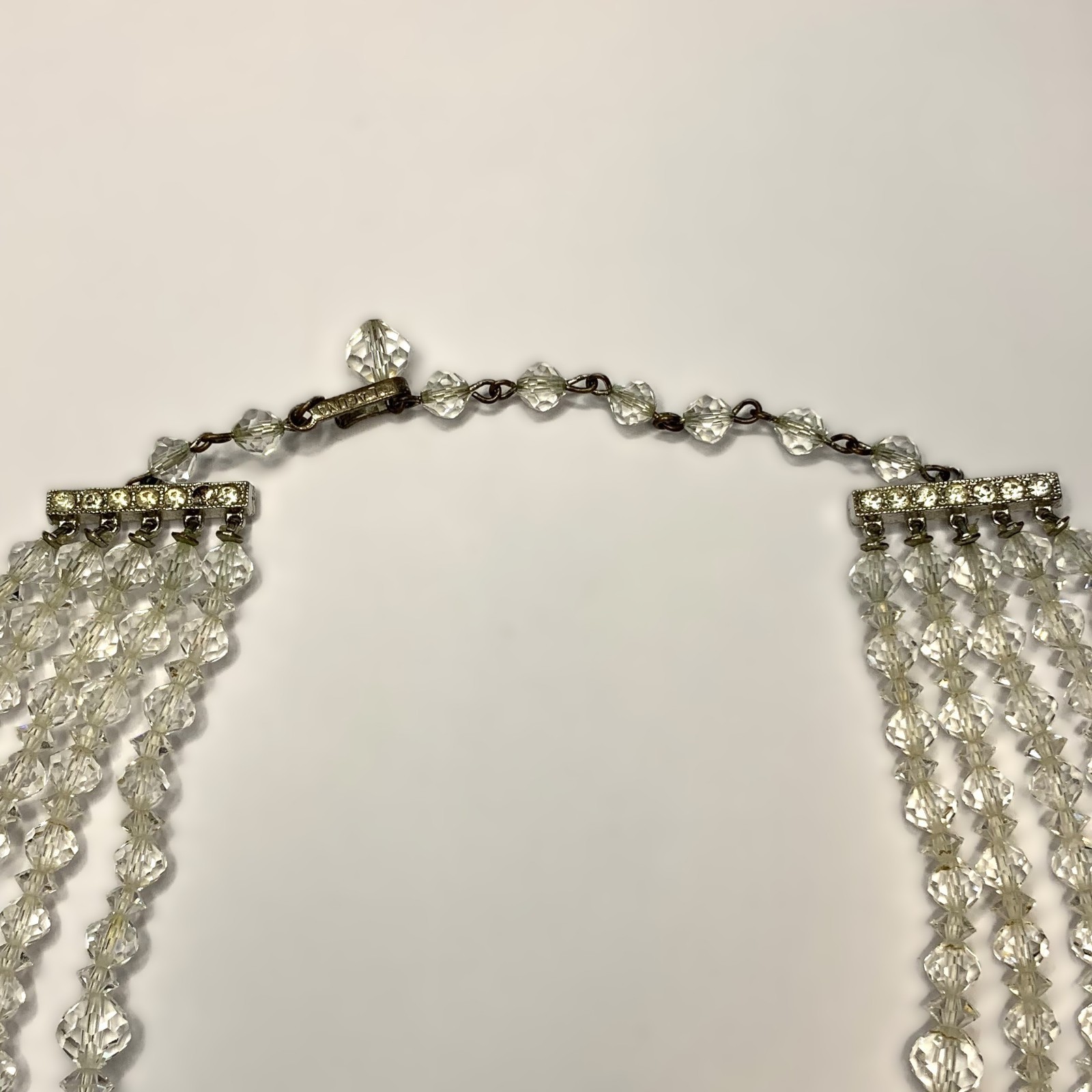 Vintage Laguna 5 Strand Graduated Clear Faceted Crystal Necklace 14.5” – 16.75”