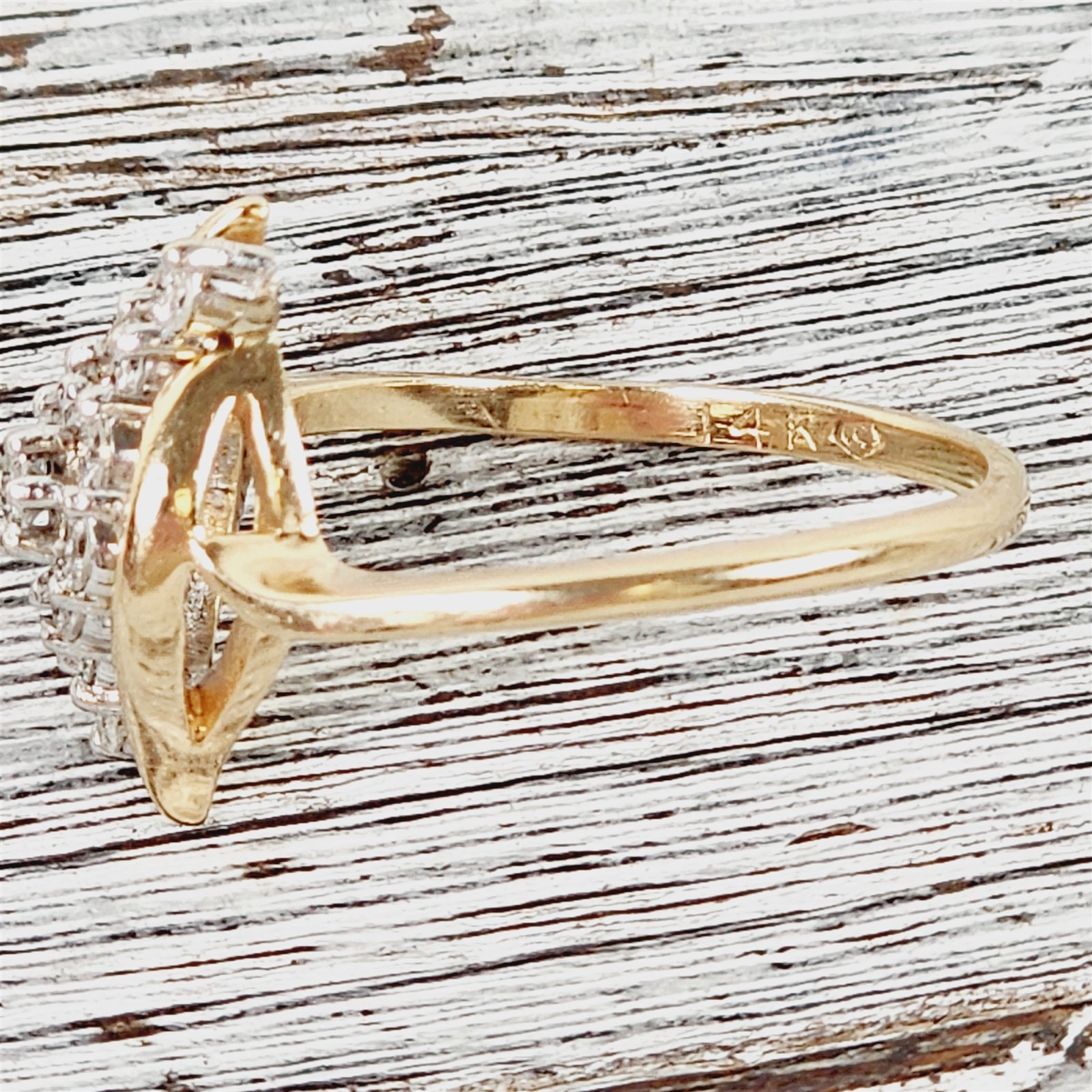 Vintage Retro 14K Yellow Gold .35 Ctw Diamond Ring 7.75 Mid Century Pretty
