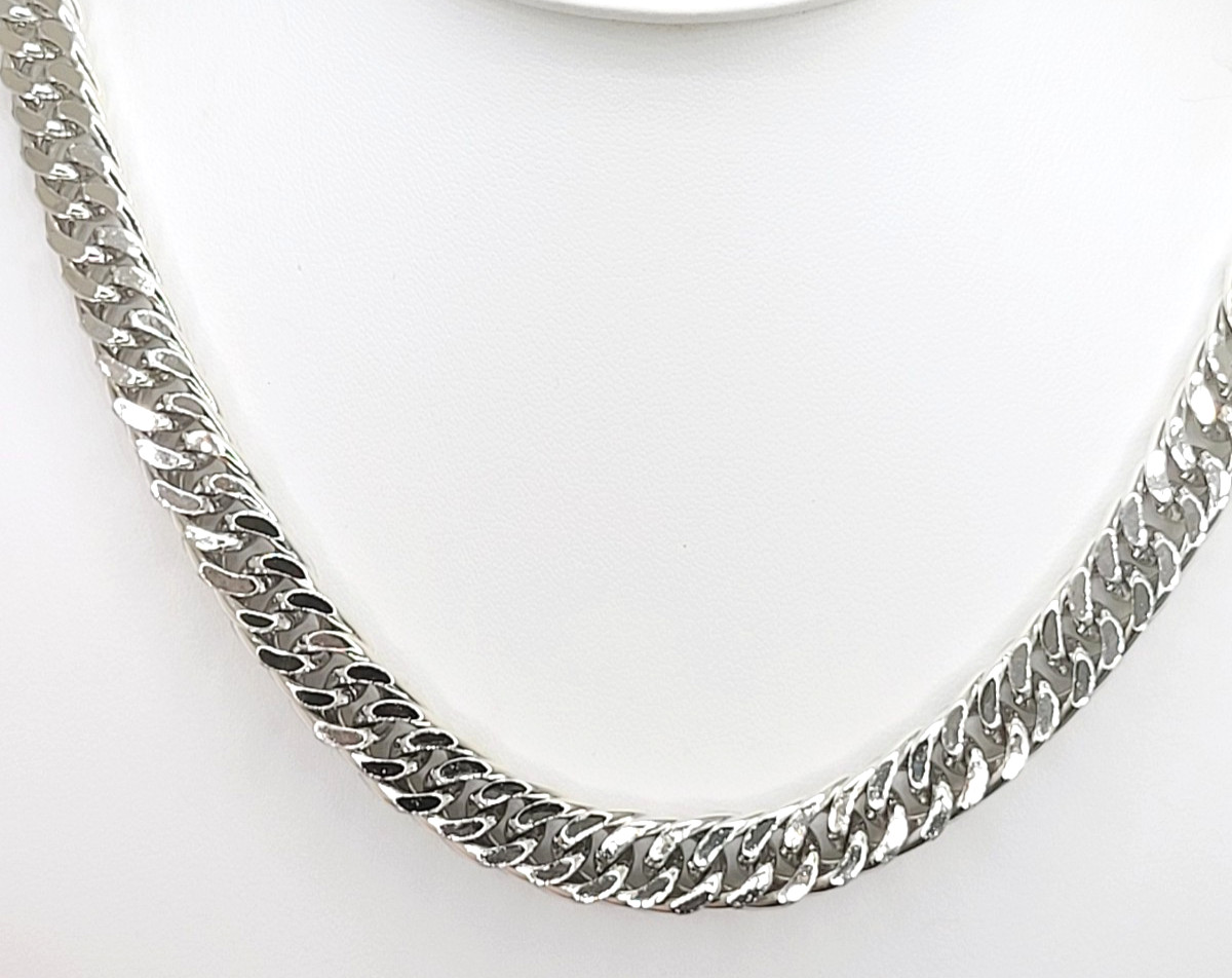 Vintage Rhodium Plated 9mm Curb Chain Choker Necklace 14″- 17.5″ Hook Clasp