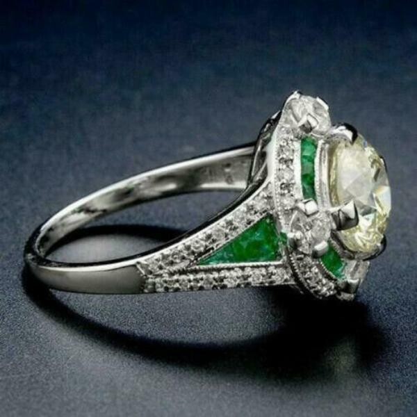 Vintage Art Deco Style Lab Created Diamond Wedding 14K White Gold Finish Ring