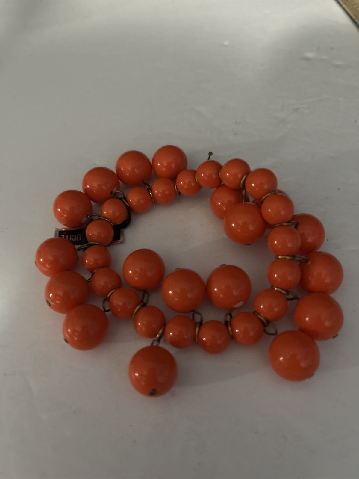 1980’s Genuine Lucite Orange Beaded Bracelet Made In China With Tags