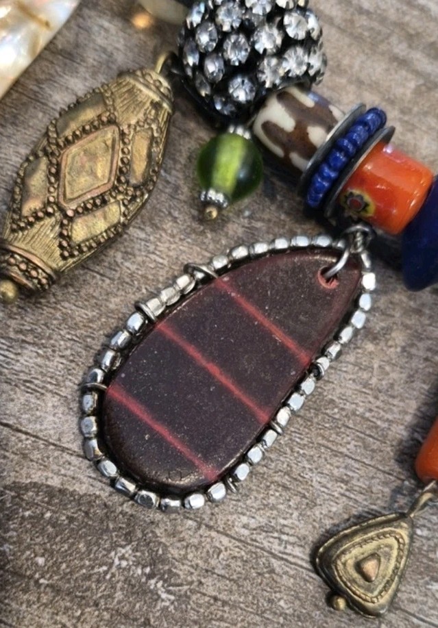 Vintage Eclectic Charm Bead Adjustable Length Leather Cord Necklace