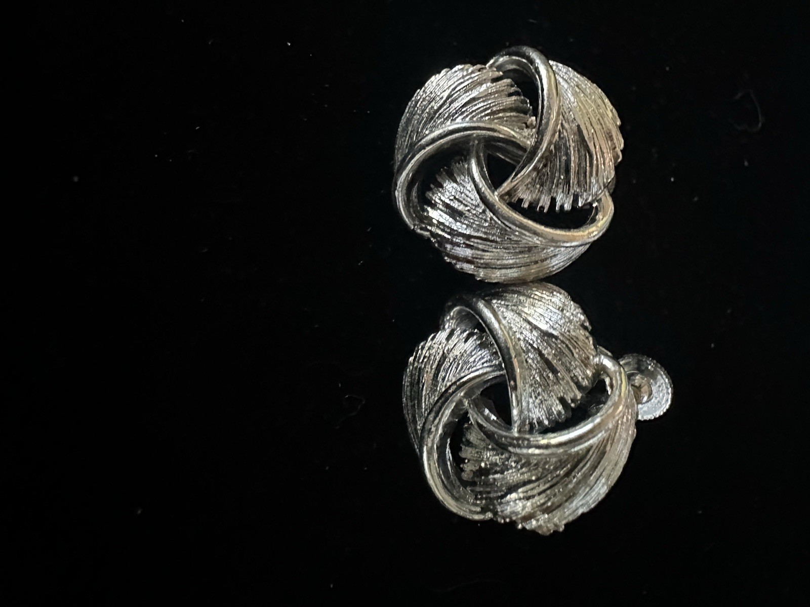 Vintage Lisner Earrings Rhodium Plated Screw Back Knot Shape