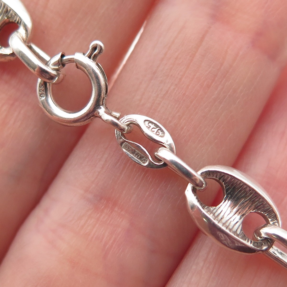 925 Sterling Silver Vintage Italy Anchor Mariner Link Bracelet 7.25″