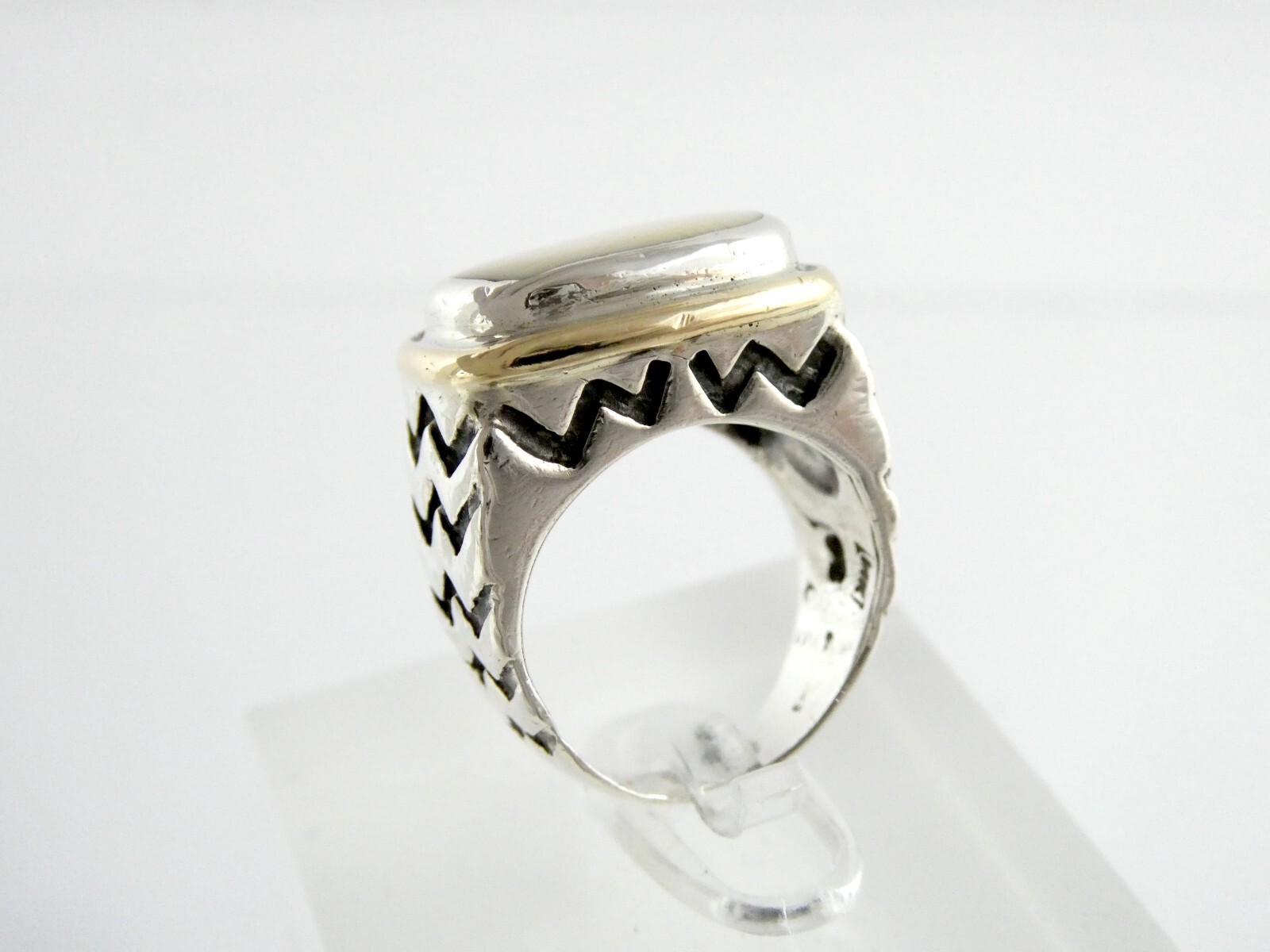 Dian Malouf Sterling Silver and 14k Yellow Gold Cream Gem Ring 925 Size 5.5 DLM