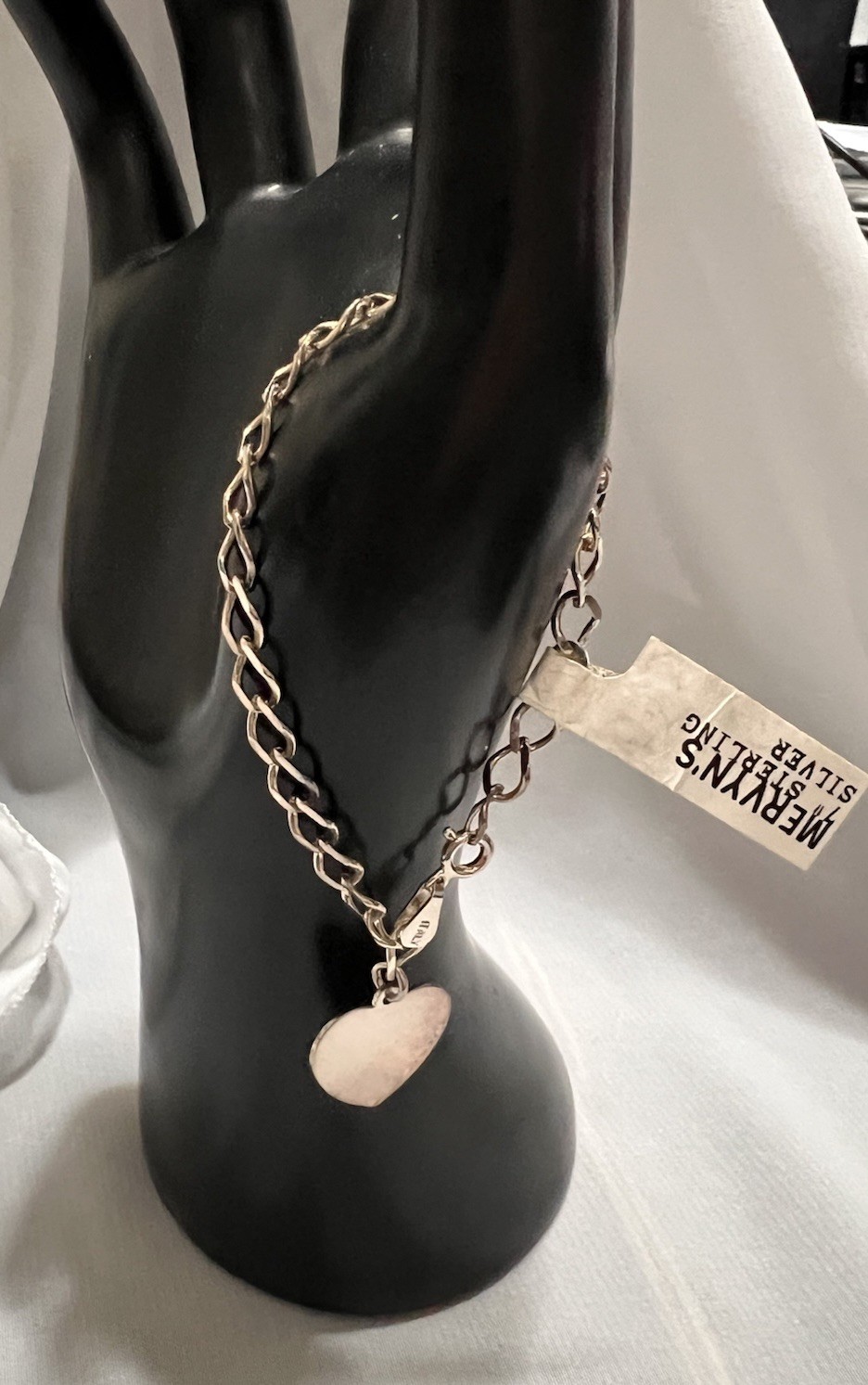 6 & 3/4″ ITALY Sterling Silver HEART Starter CHARM BRACELET Vintage w/ Tag