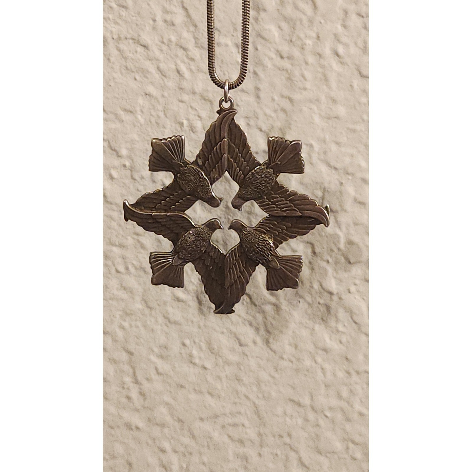 Vintage 1971 Wallace Sterling Silver Peace on Earth Dove Pendant Necklace 925