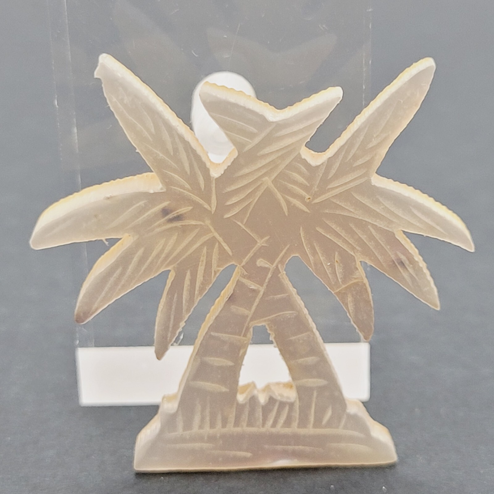 Palm Trees Carved MOP Mother of Pearl Shell Small Vintage Brooch Pin C Clasp