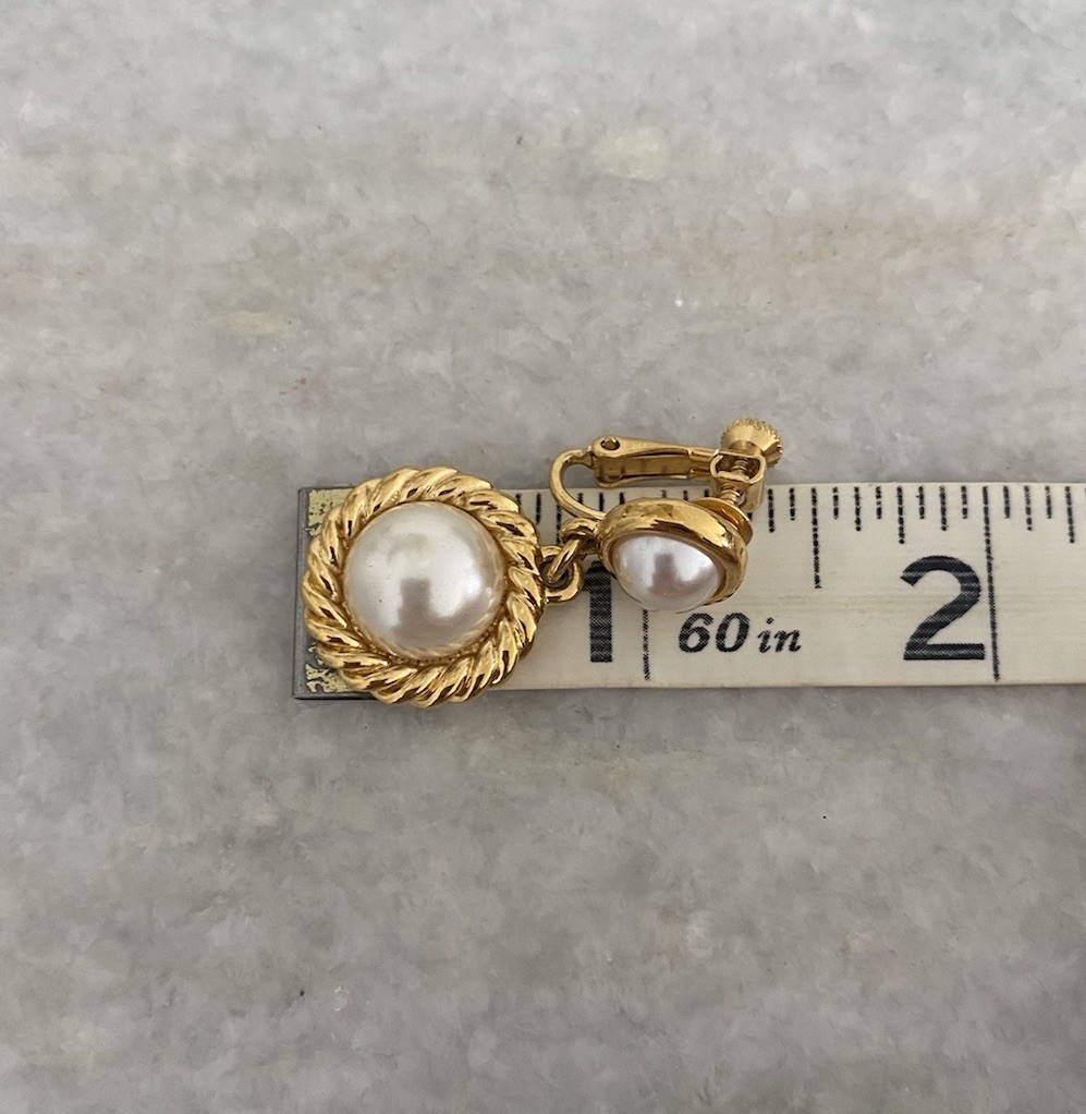 Vintage Napier Faux Pearl Dangling Adjustable Clip On Earrings