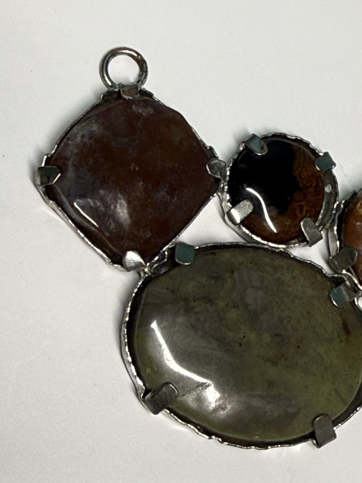 Vintage Pendant Silver Tone Multi Stone Cabochon Brutalist Artisan MCM Craft