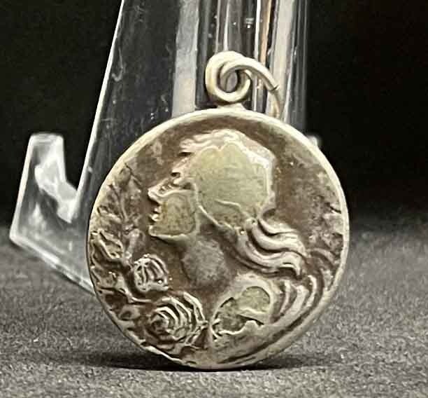 France circa 1920 antique Art Nouveau Beautiful Lady design charm medal pendant