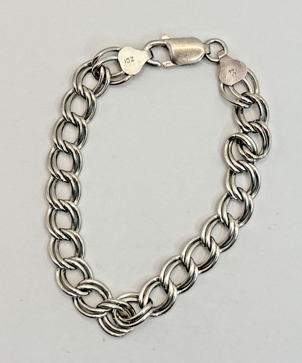 .925 Sterling Silver 8.25mm Double Link Chain 7.25″ Starter Charm Bracelet