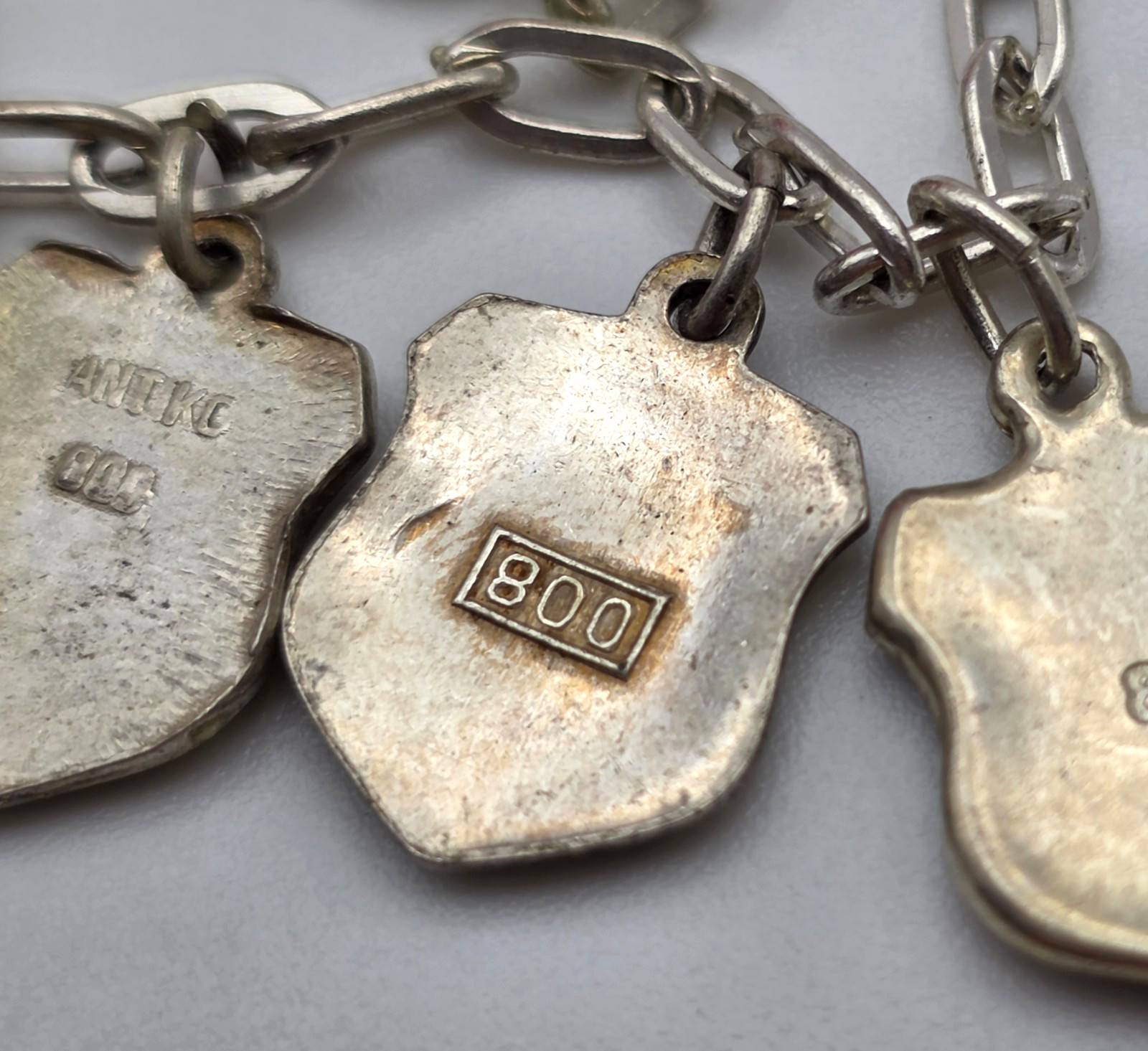 Vintage 800 Silver Enamel Travel Shield Charm Bracelet Germany Italy ANTIKO 7″