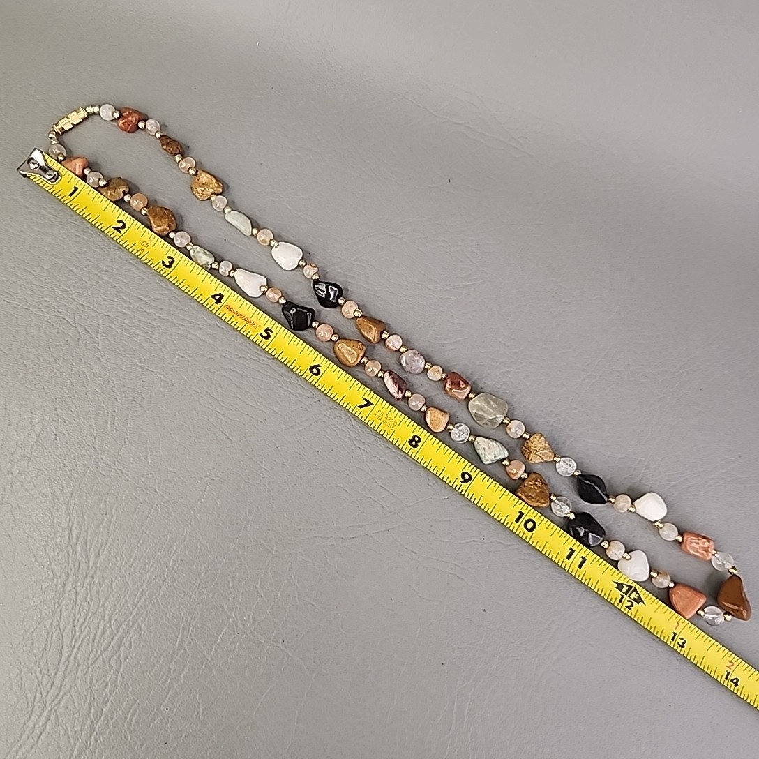 Vintage Beggars Beads Stone Necklace Nuggets Multicolor Agate Quartz 28″