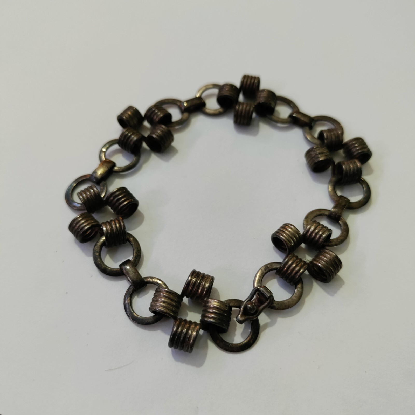 Vintage 925 Sterling Silver Chunky Linked Rings Bracelet Modernist Wire Wrapped