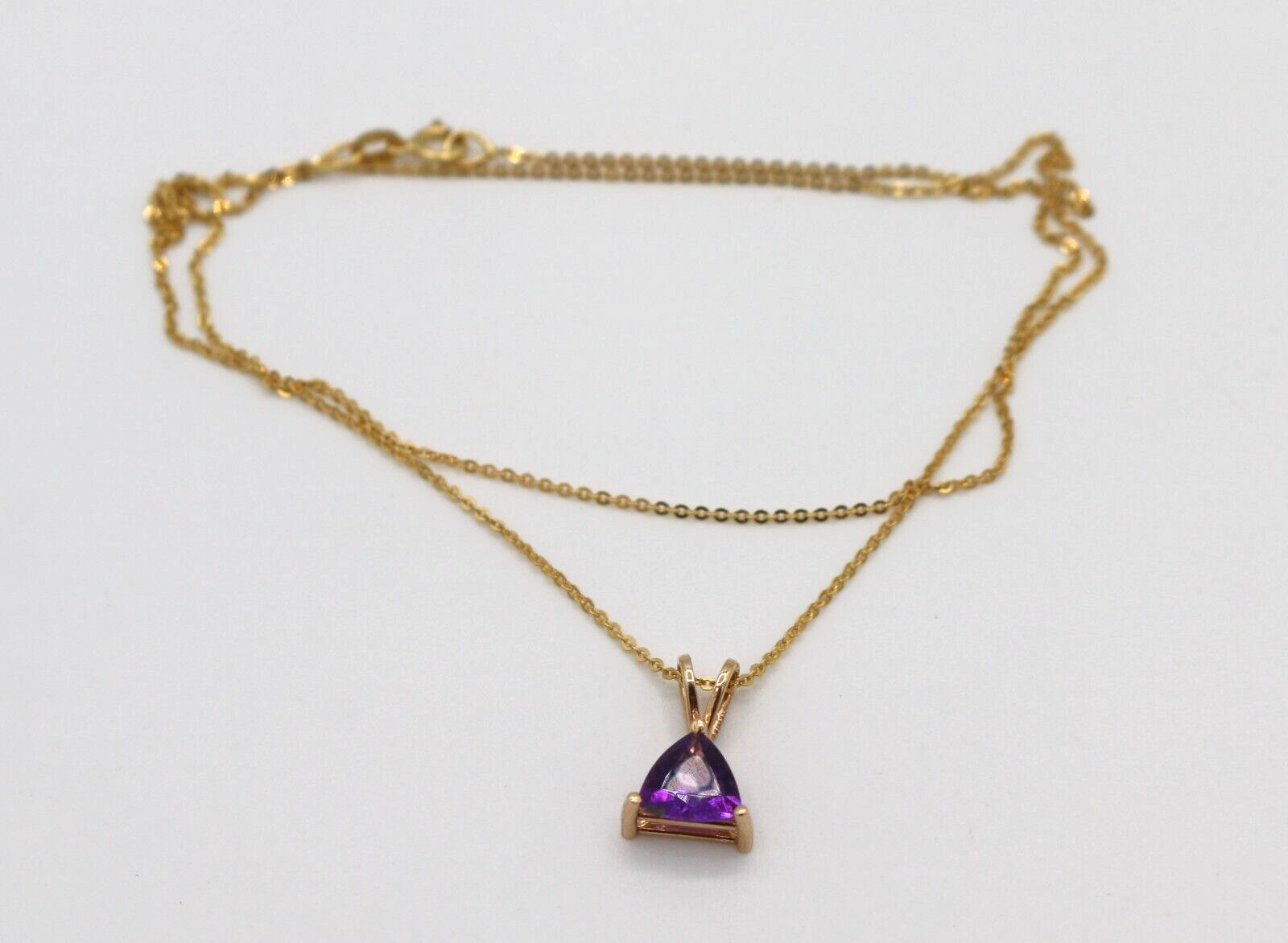 Clyde Duneier CID 14k Yellow Gold Trillion Cut Purple Amethyst Pendant Necklace