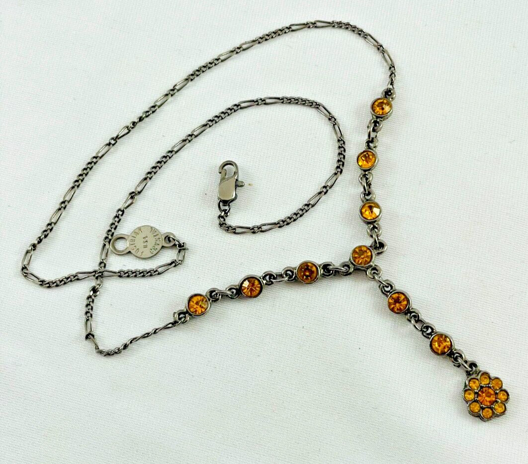 Champagne Gold Crystal Floral Y Drop Necklace Austrian Crystal USA