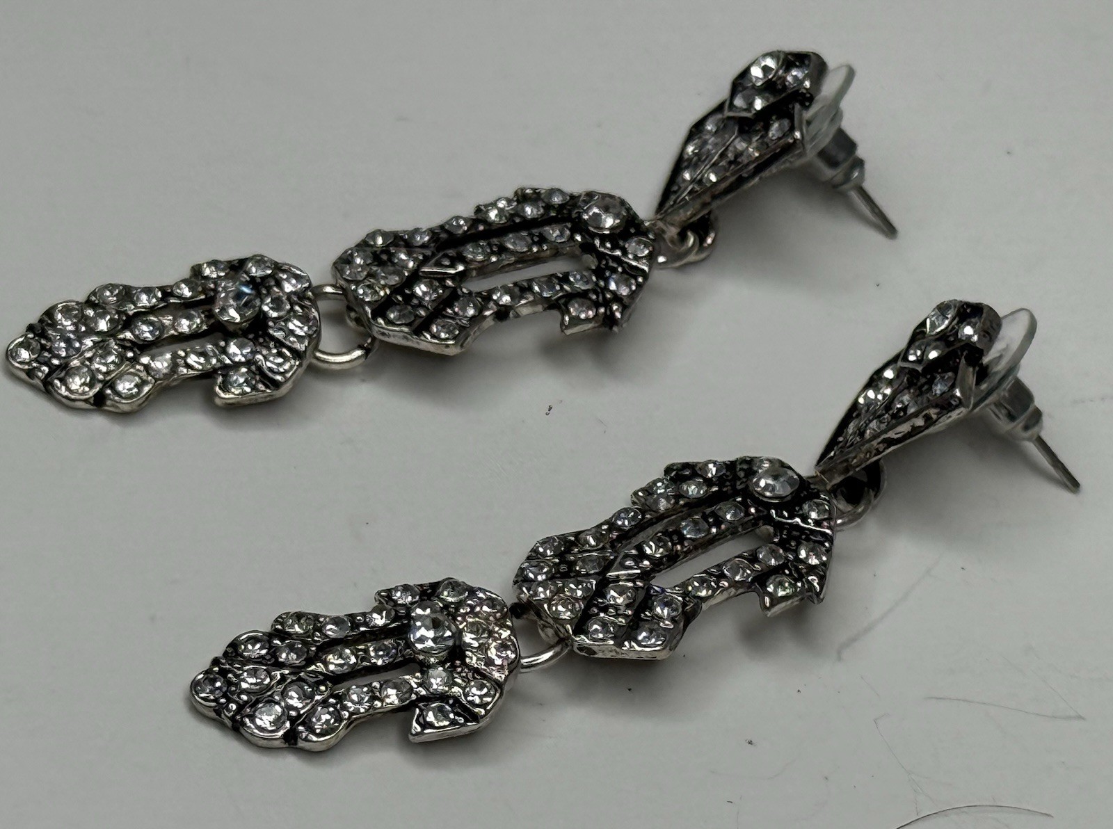 Vintage Art Deco Flapper Rhinestone Earrings Dangle Drop Pierced Gatsby Style