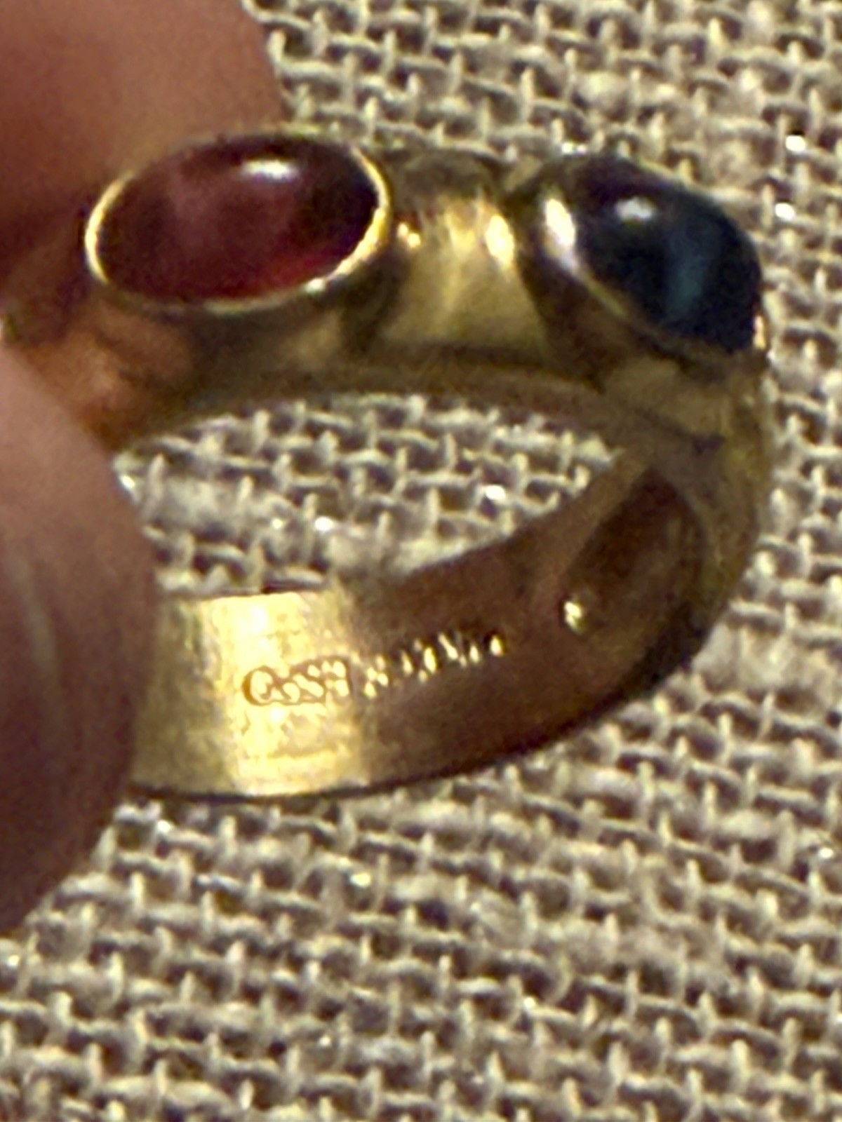 VTG 14 kt gold plated cabochon gemstones: a sapphire, a ruby, and an emerald, 6