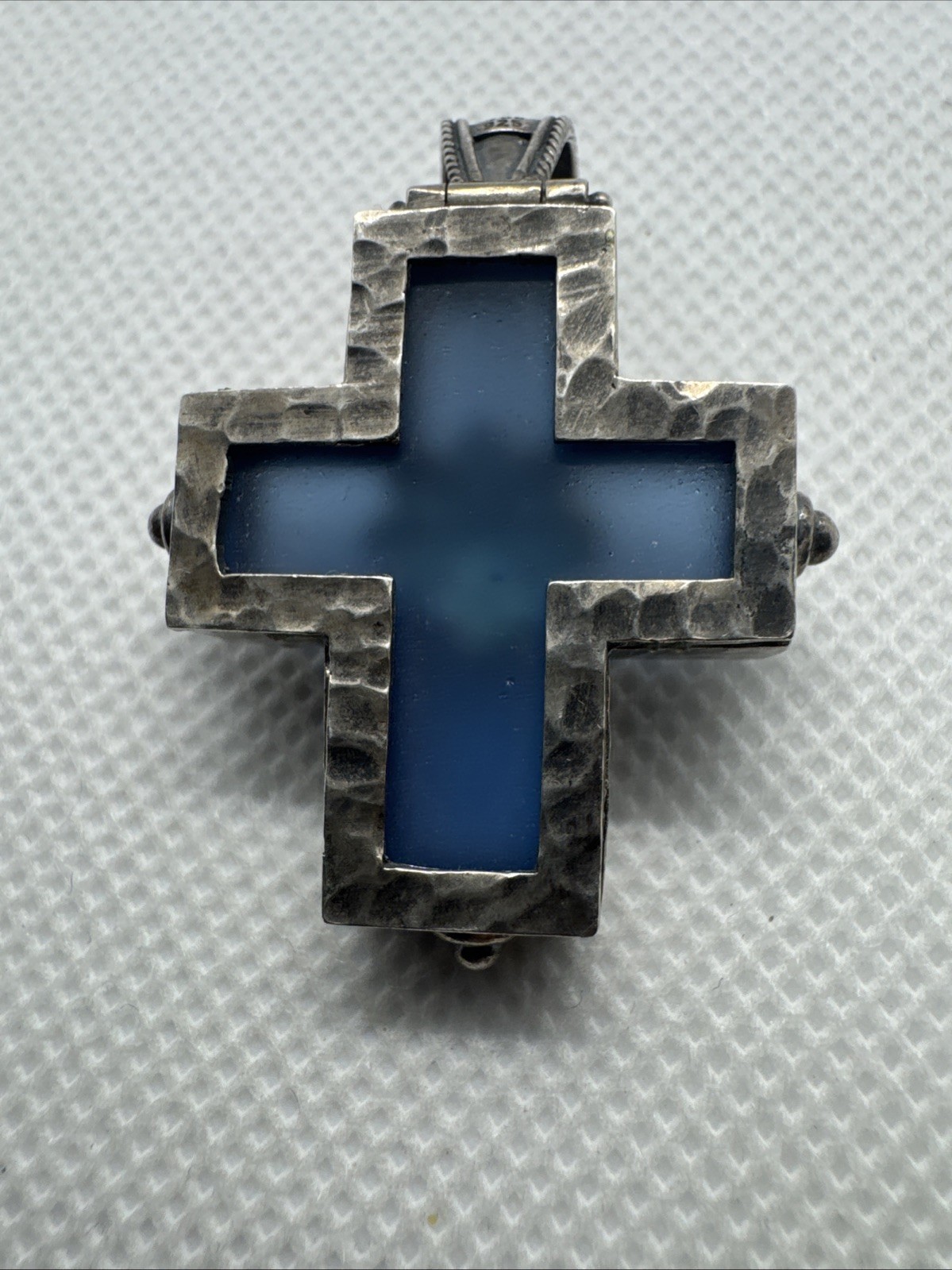 Cross Pendant Blue Glass Sterling Silver 18K Yellow Gold Red Ruby C17