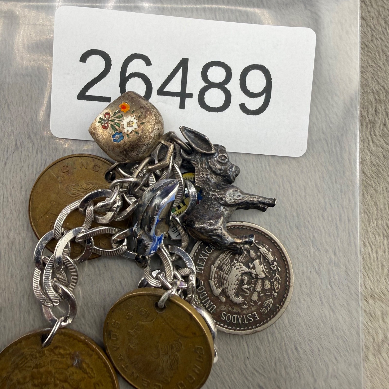 Vintage Travel Coin Charm Bracelet Europe Mexico Some 800 Silver 6.5”