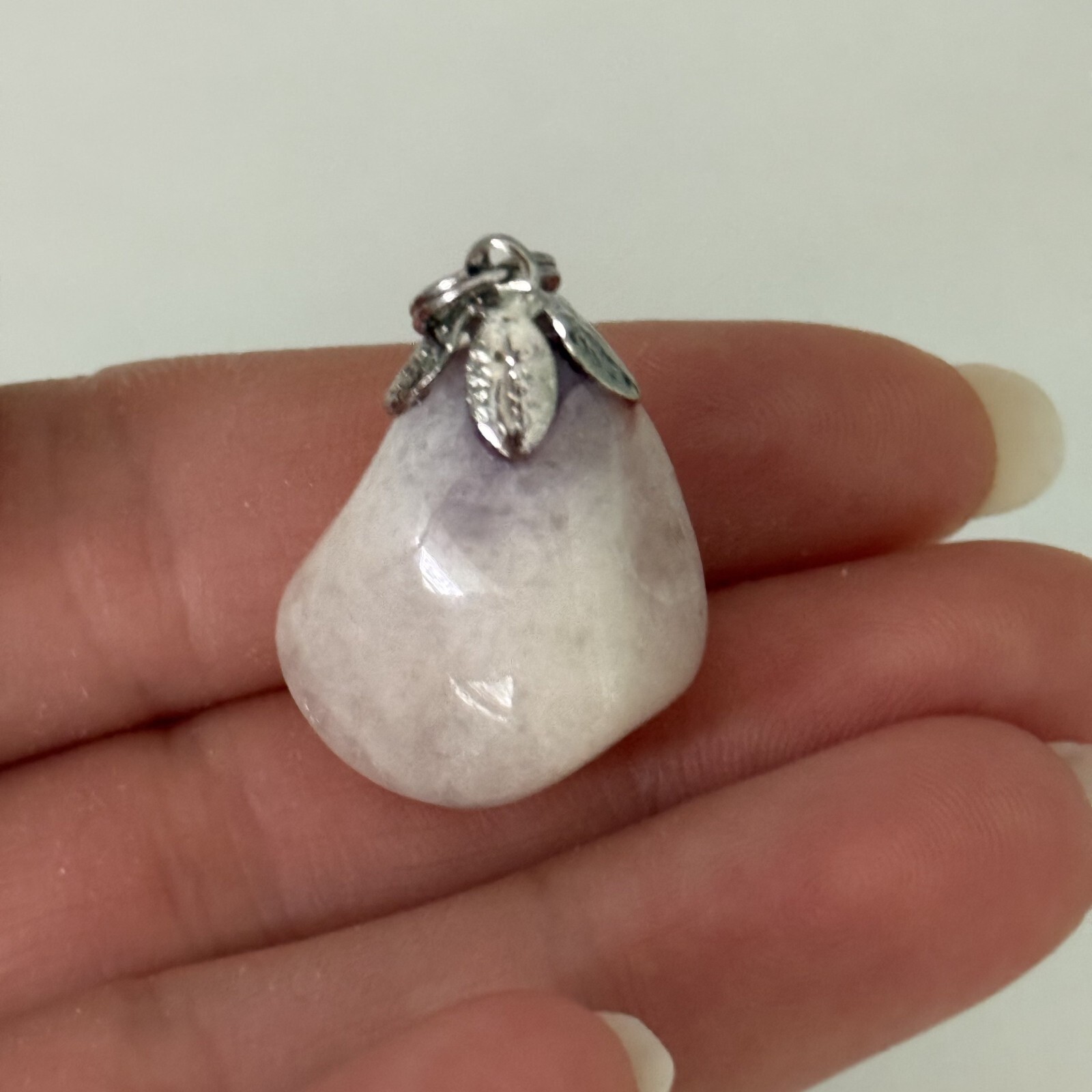 Ladies White Crystal Quartz Gemstone Unique Shaped Silver Tone Artisan Pendant