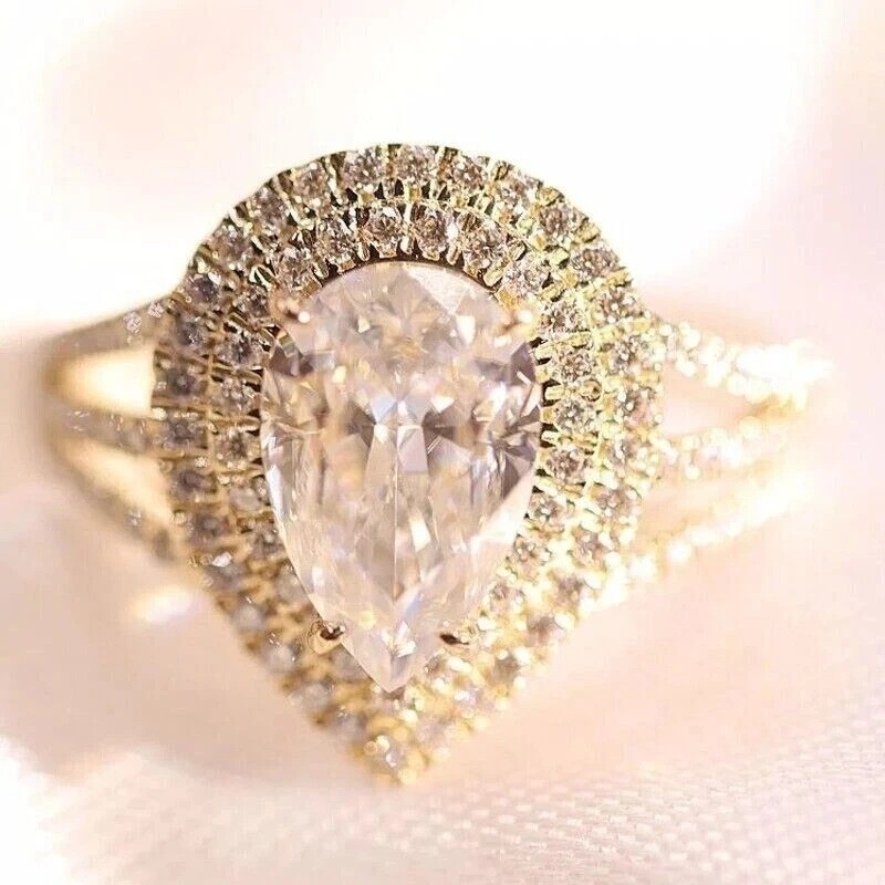 4.25Ct VVS1 Pear Cut Lab Created Diamond Anniversary 14k White Gold Finish Ring