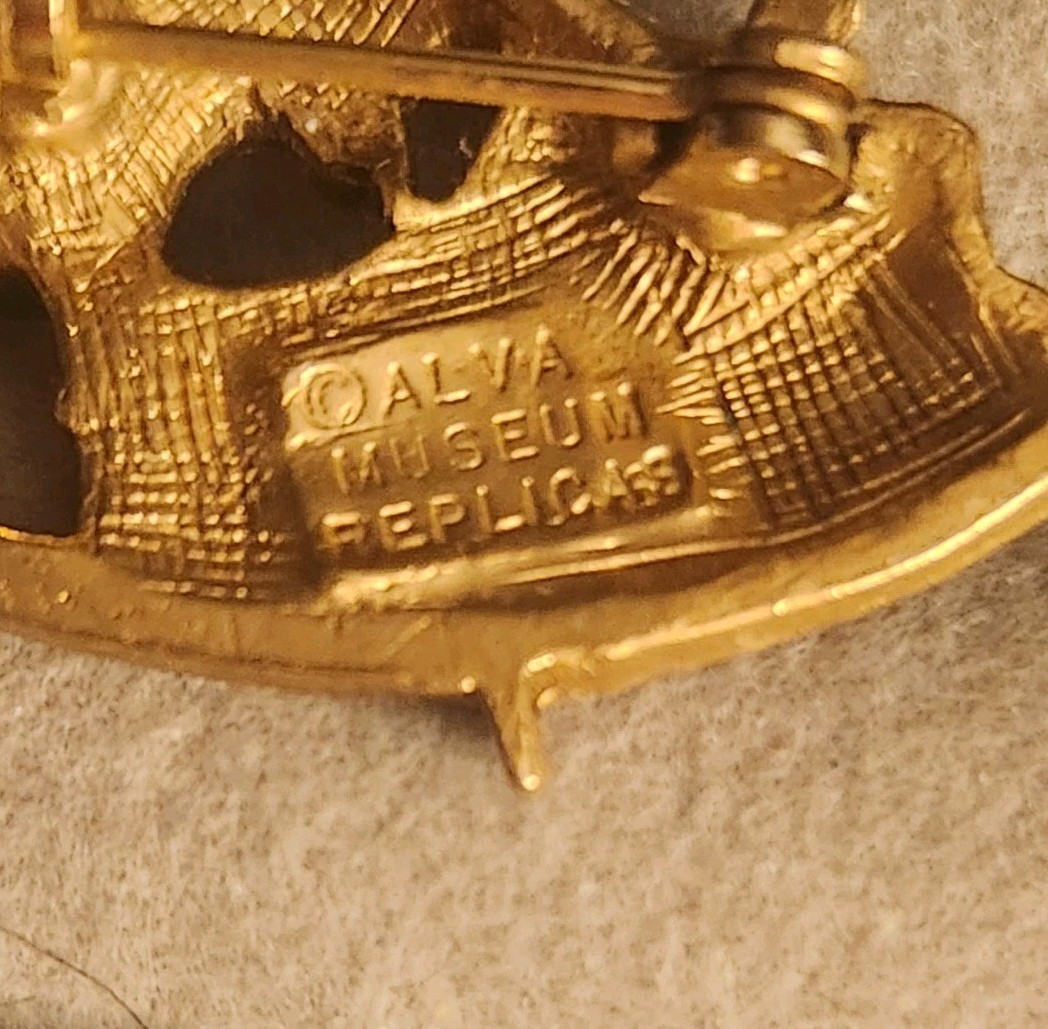Vintage ALVA Museum Replica Bunny Rabbit, Flowers on Boat Pin Small Brooch