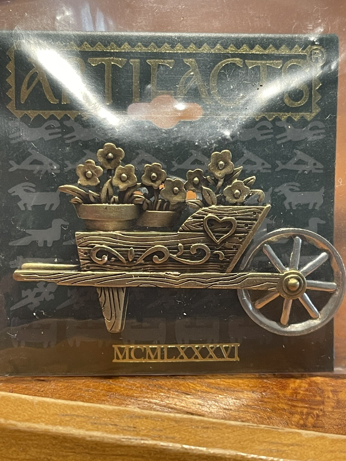 JJ Jonette Jewelry Pewter Articulating Wheelbarrow & Flowers Brooch Pin