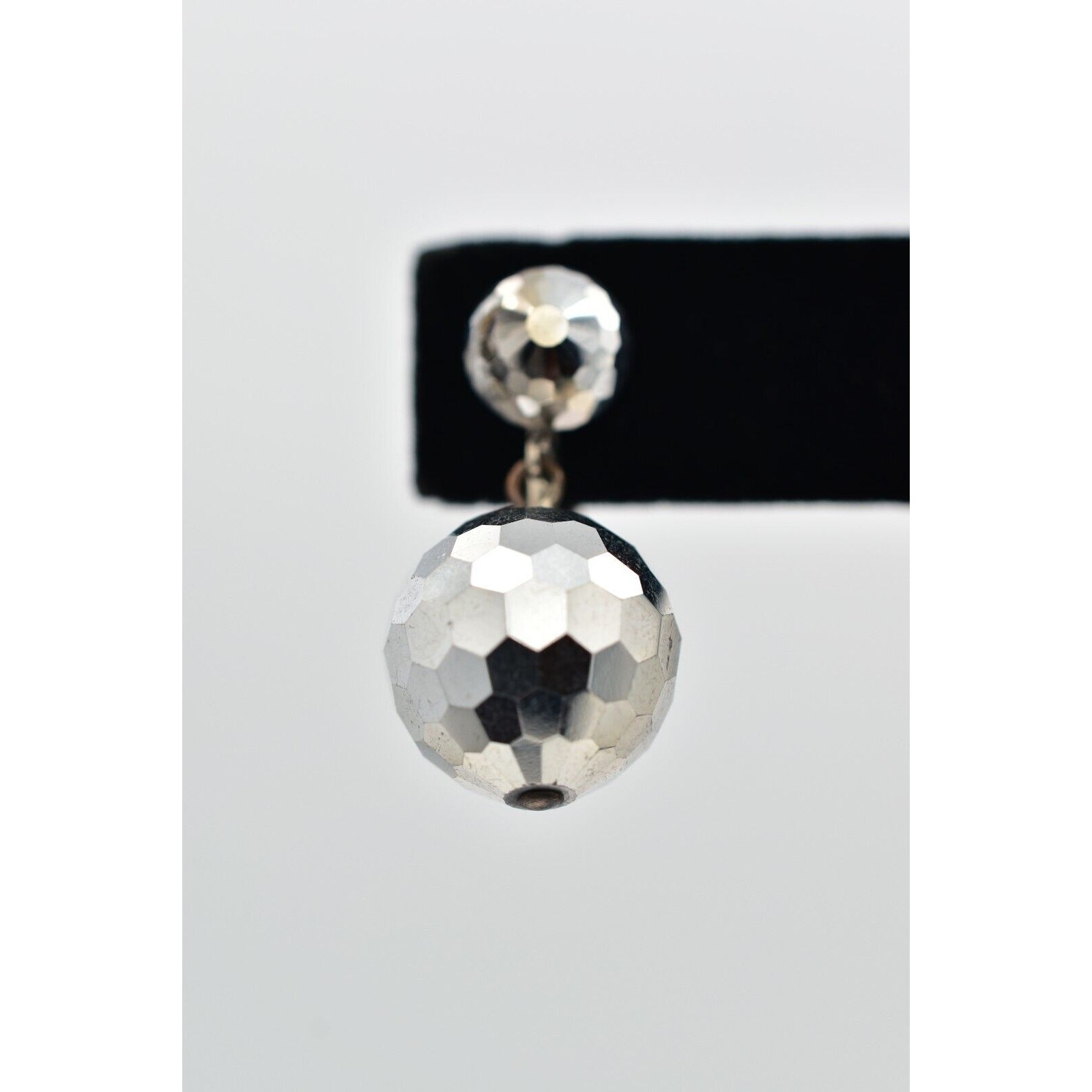Vintage Crystal Clip On Earrings Silver Dangle Disco Ball Drop Glam 1950s A24