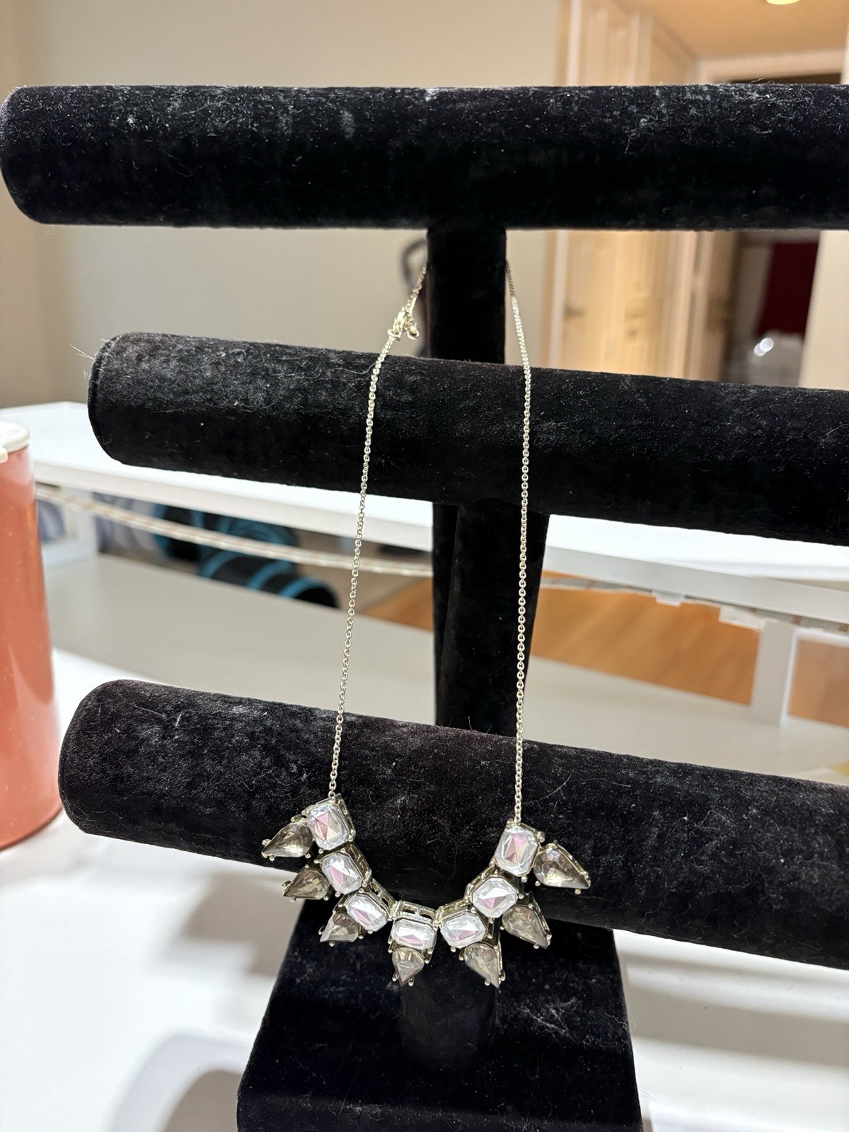 Gothic VINTAGE SILVER BIB STYLE NECKLACE WITH SMOKY TOPAZ AND CLEAR STONES