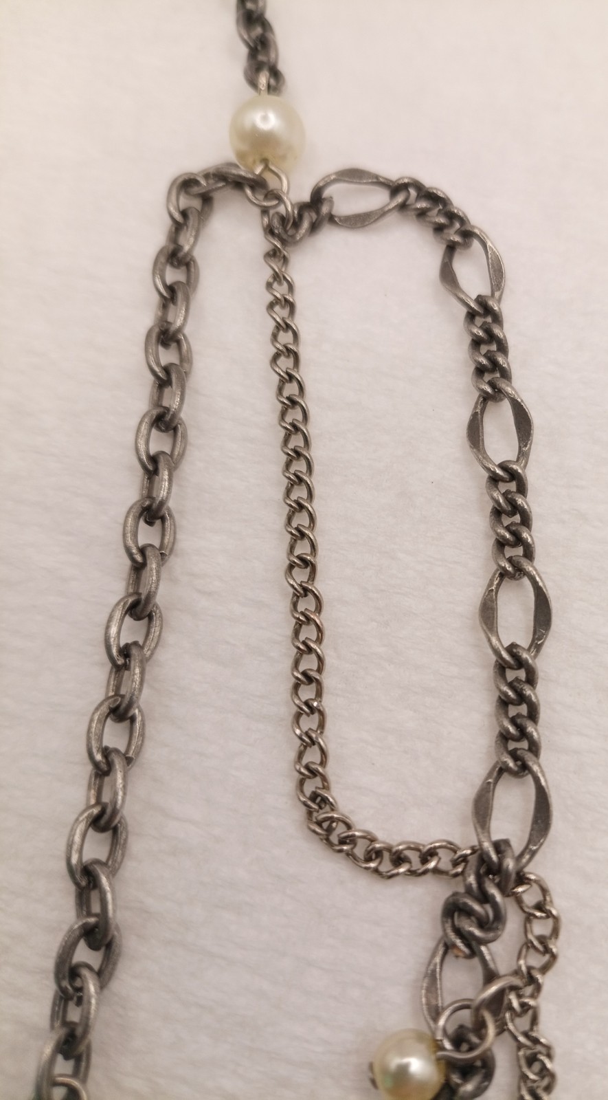 AE Necklace 925 Clasp Only Faux Pearl 3 Non Sterling Chains Swag Drape 32″