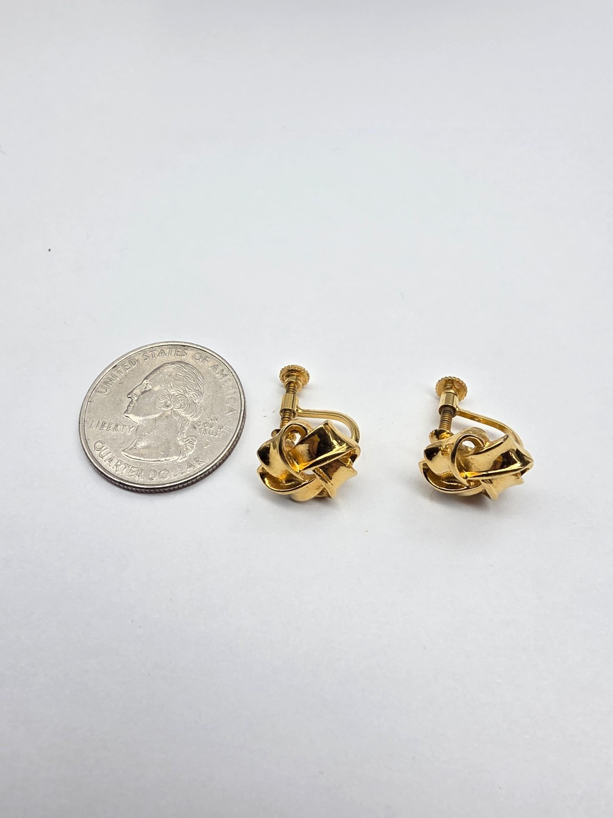 Gold Tone Metal Knot Screw Back Earrings Vintage